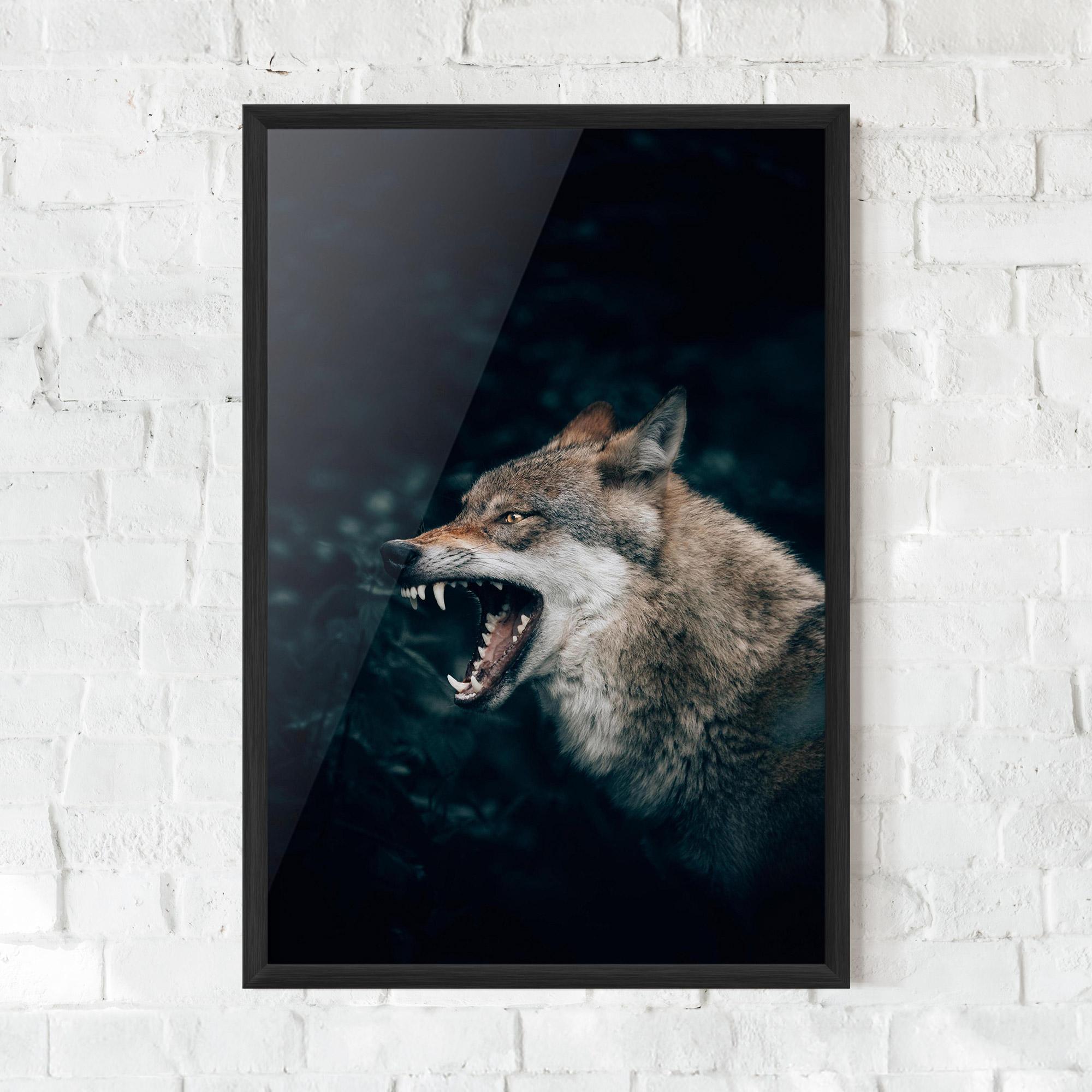 Keretezett Poszter Angry Wolf In The Forest mockup 0