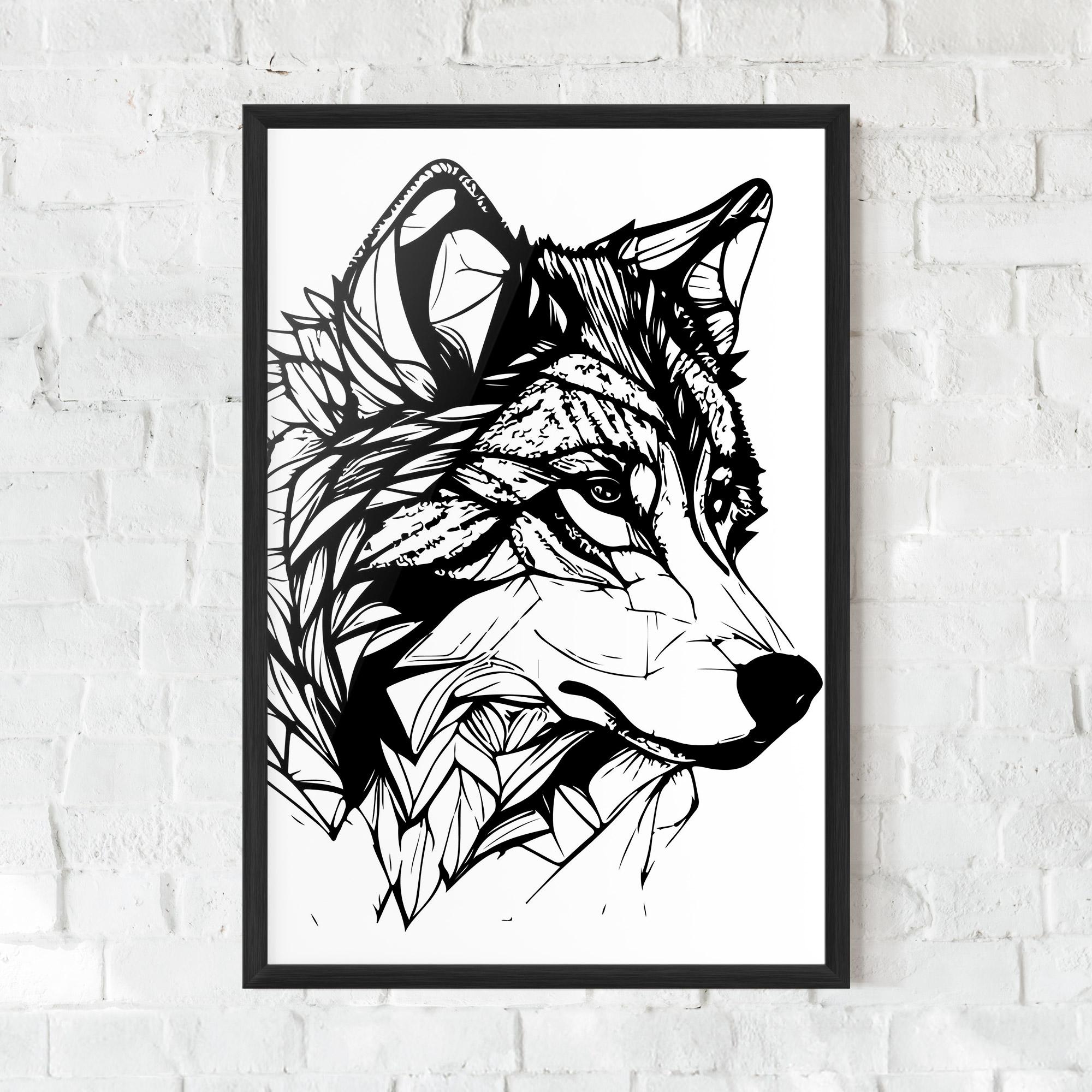 Keretezett Poszter Wolf Head Line mockup 0