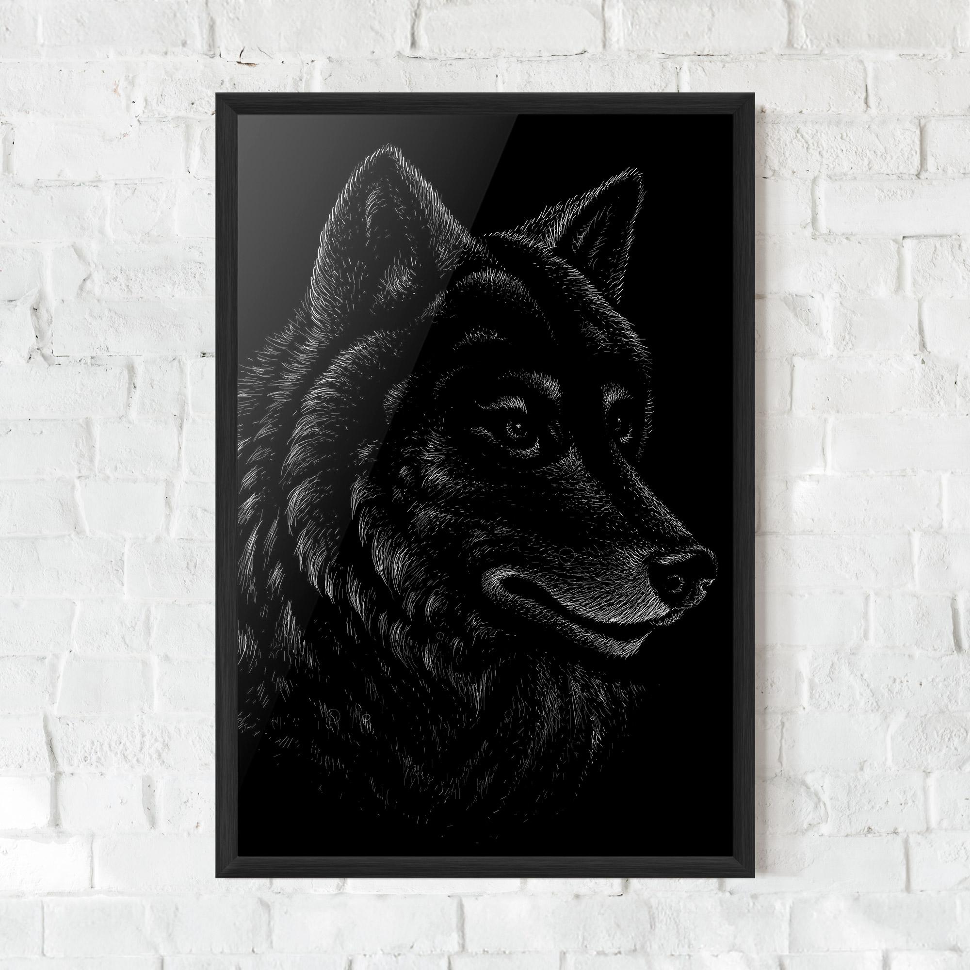 Keretezett Poszter Wolf Shillouette Head mockup 0