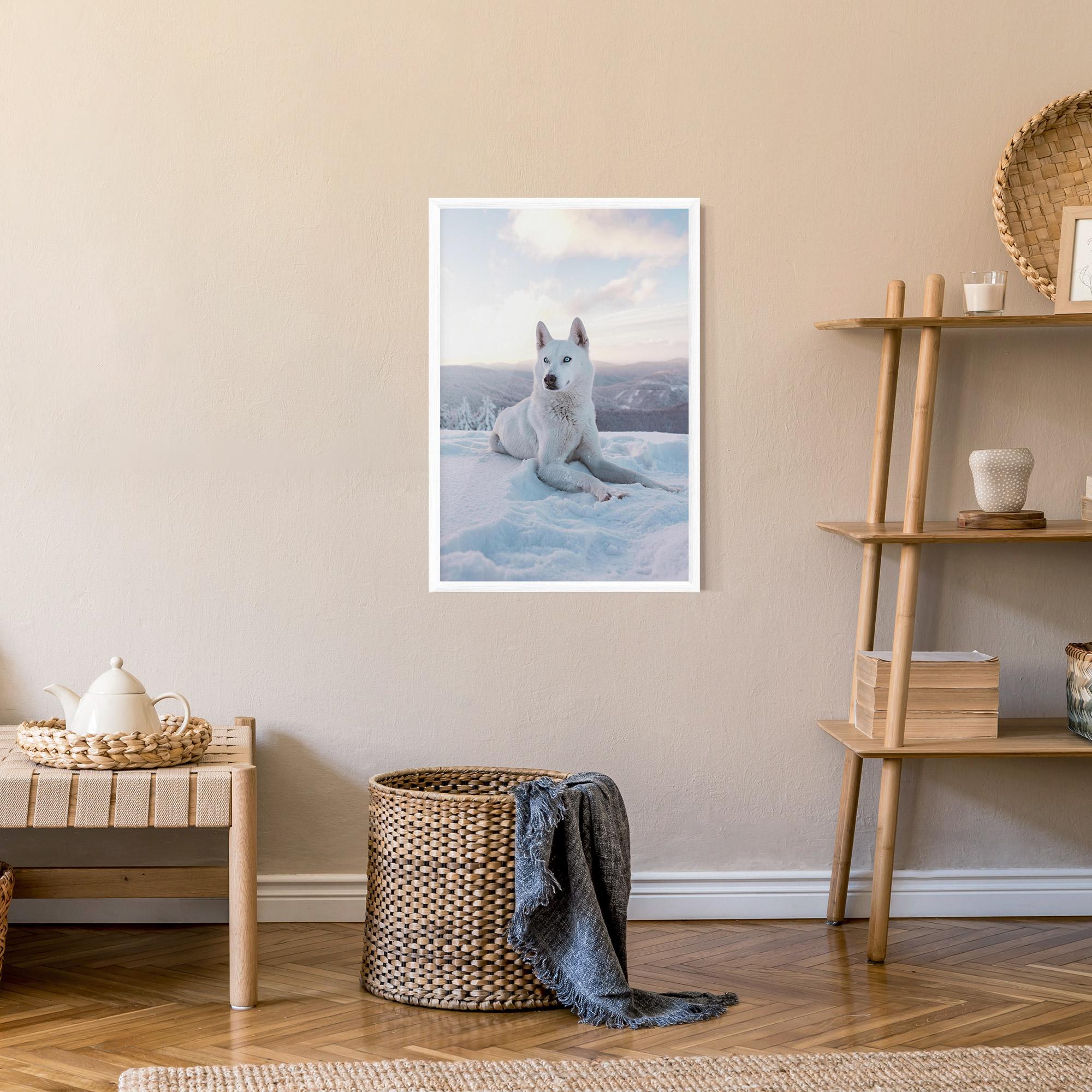 Keretezett Poszter White Snow Wolf mockup 9