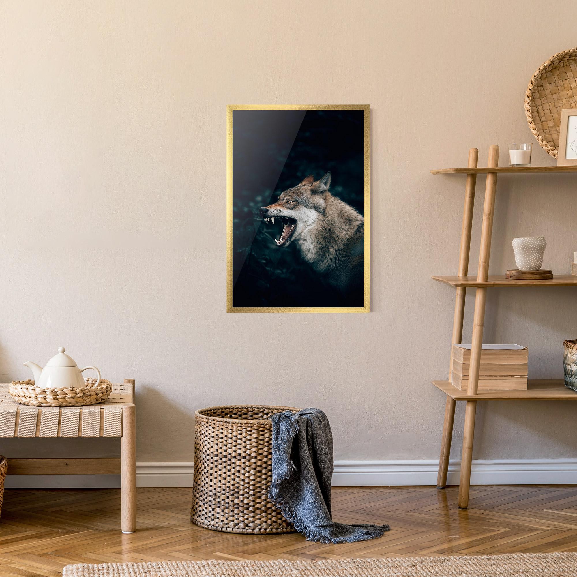 Keretezett Poszter Angry Wolf In The Forest mockup 9