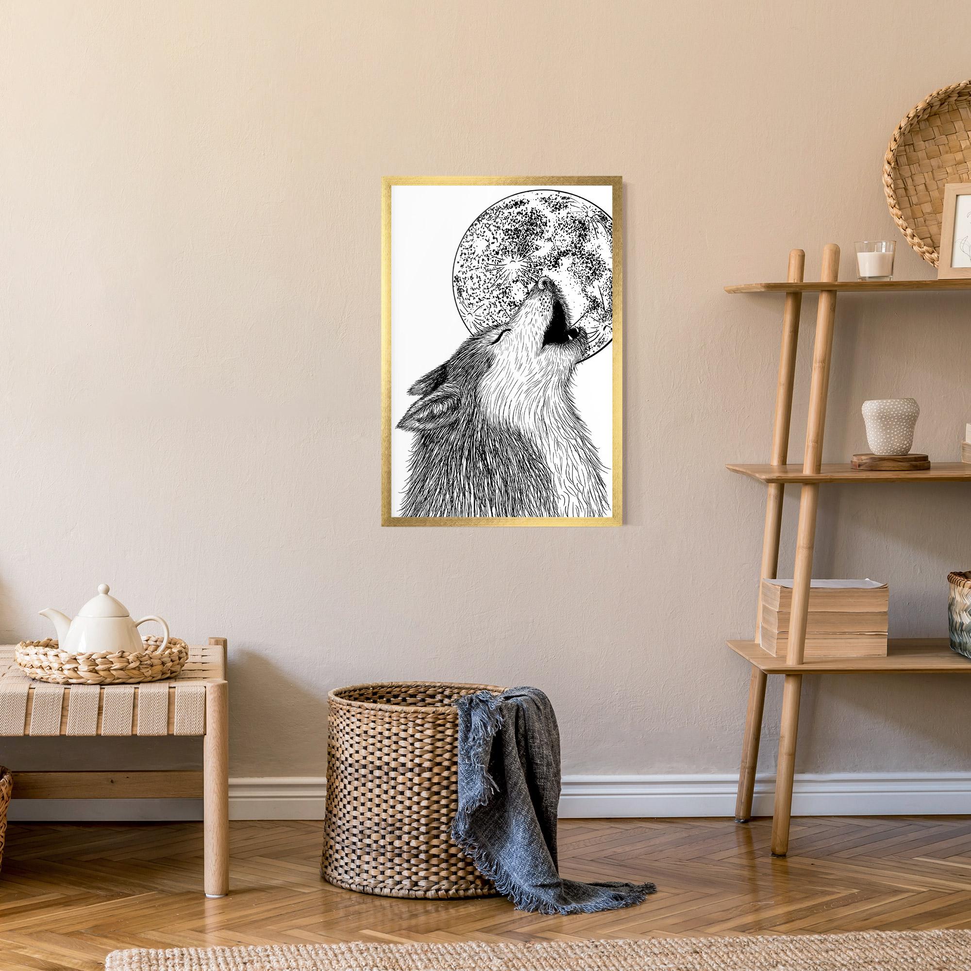 Keretezett Poszter Pretty Moon Wolf mockup 9