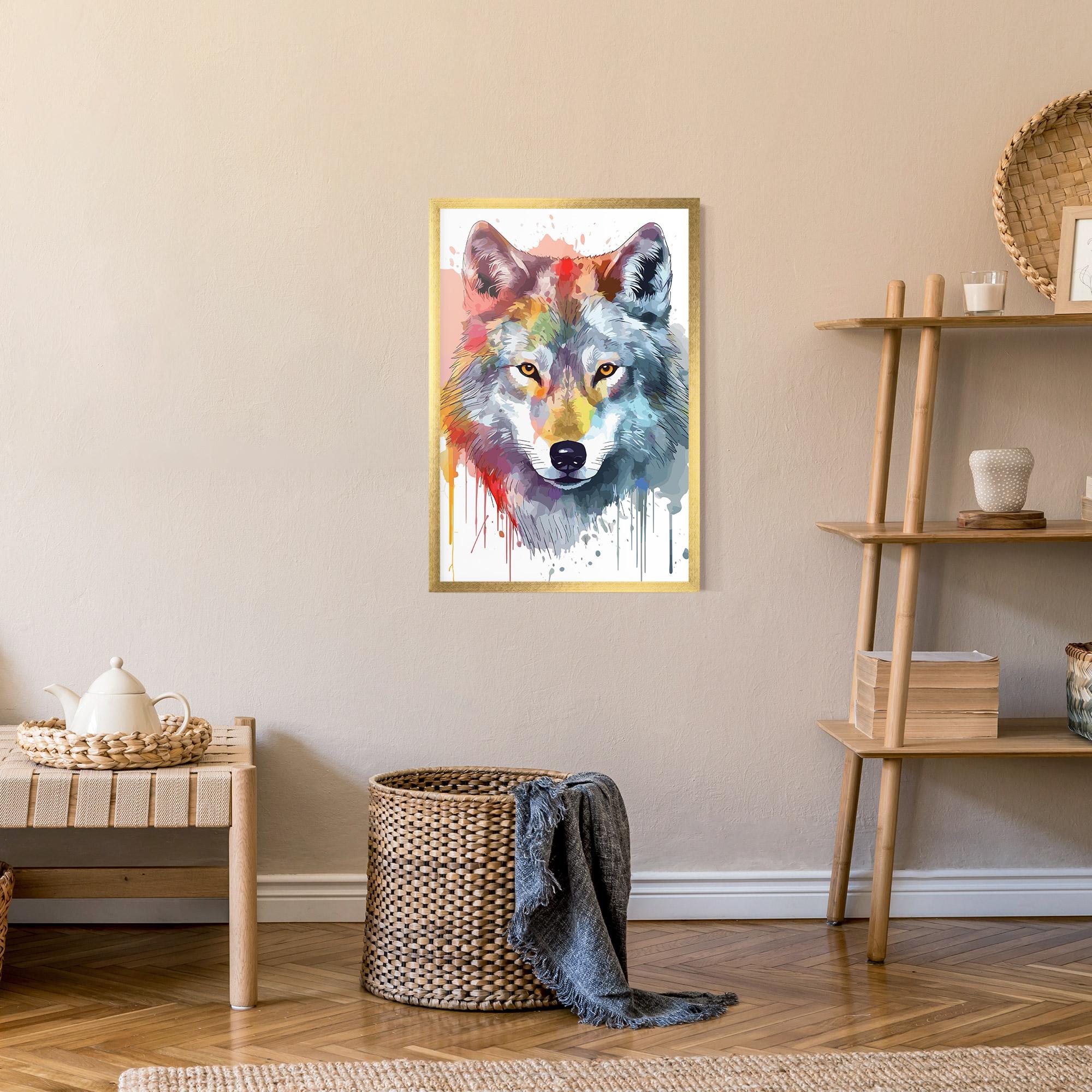 Keretezett Poszter Watercolor Wolf mockup 9