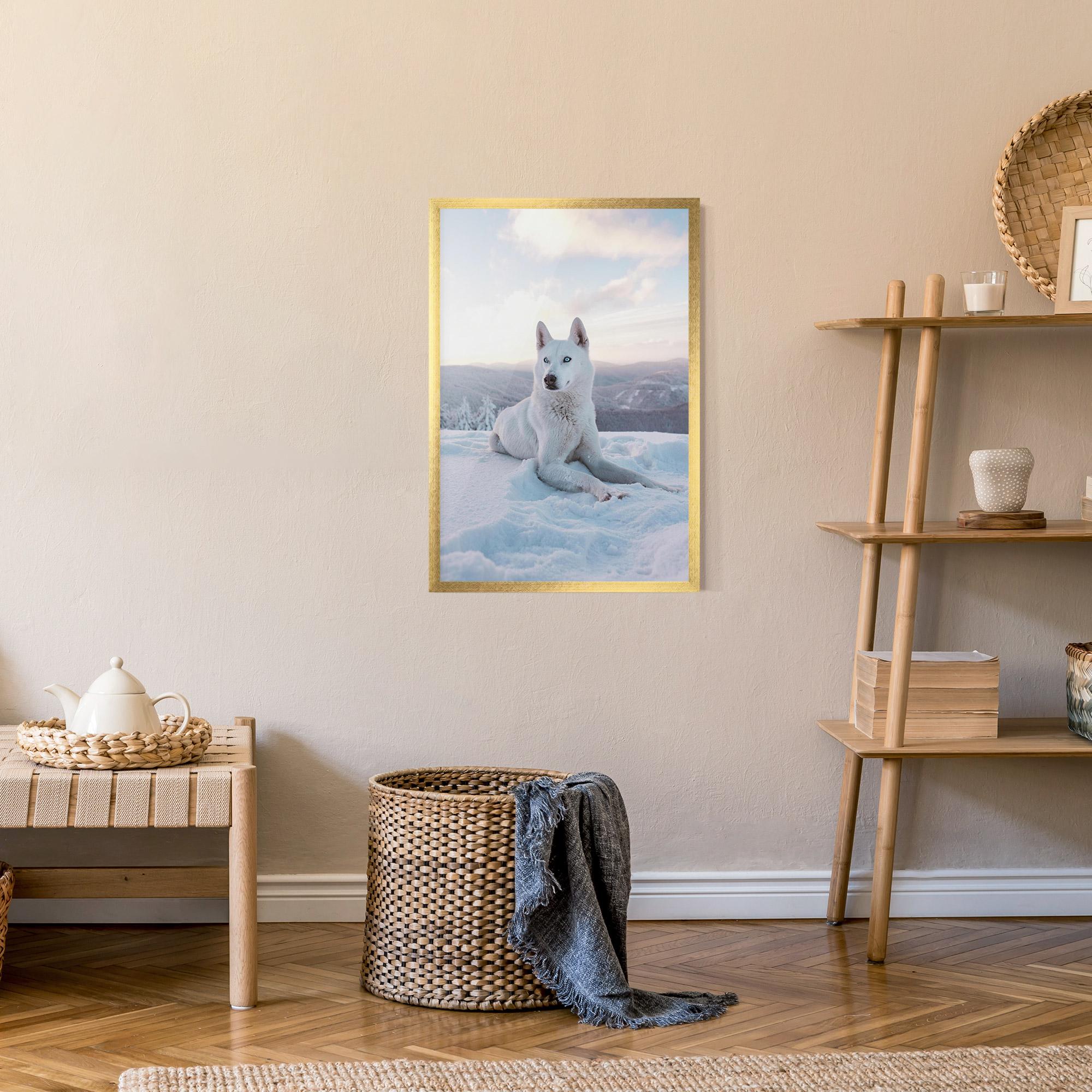 Keretezett Poszter White Snow Wolf mockup 9