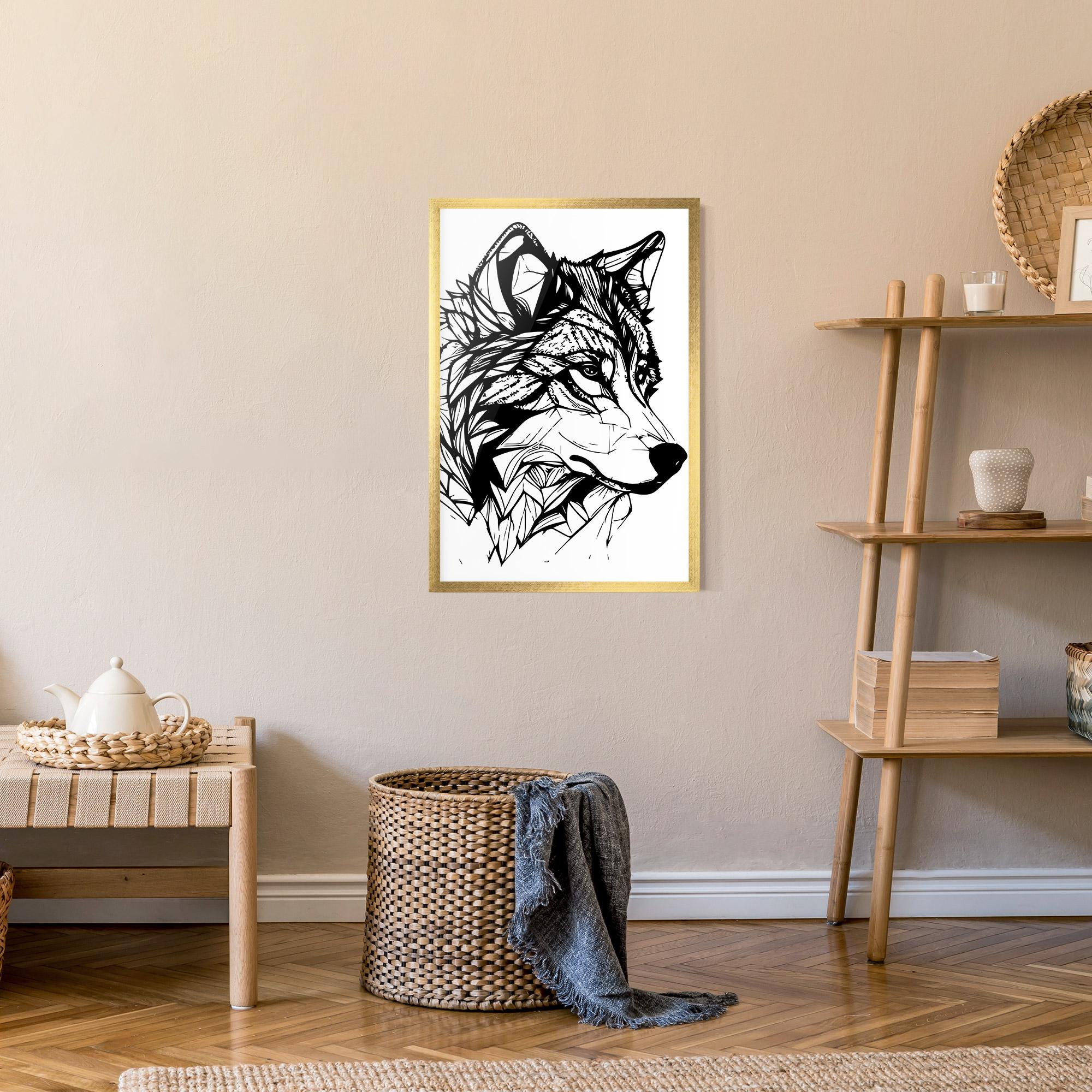 Keretezett Poszter Wolf Head Line mockup 9