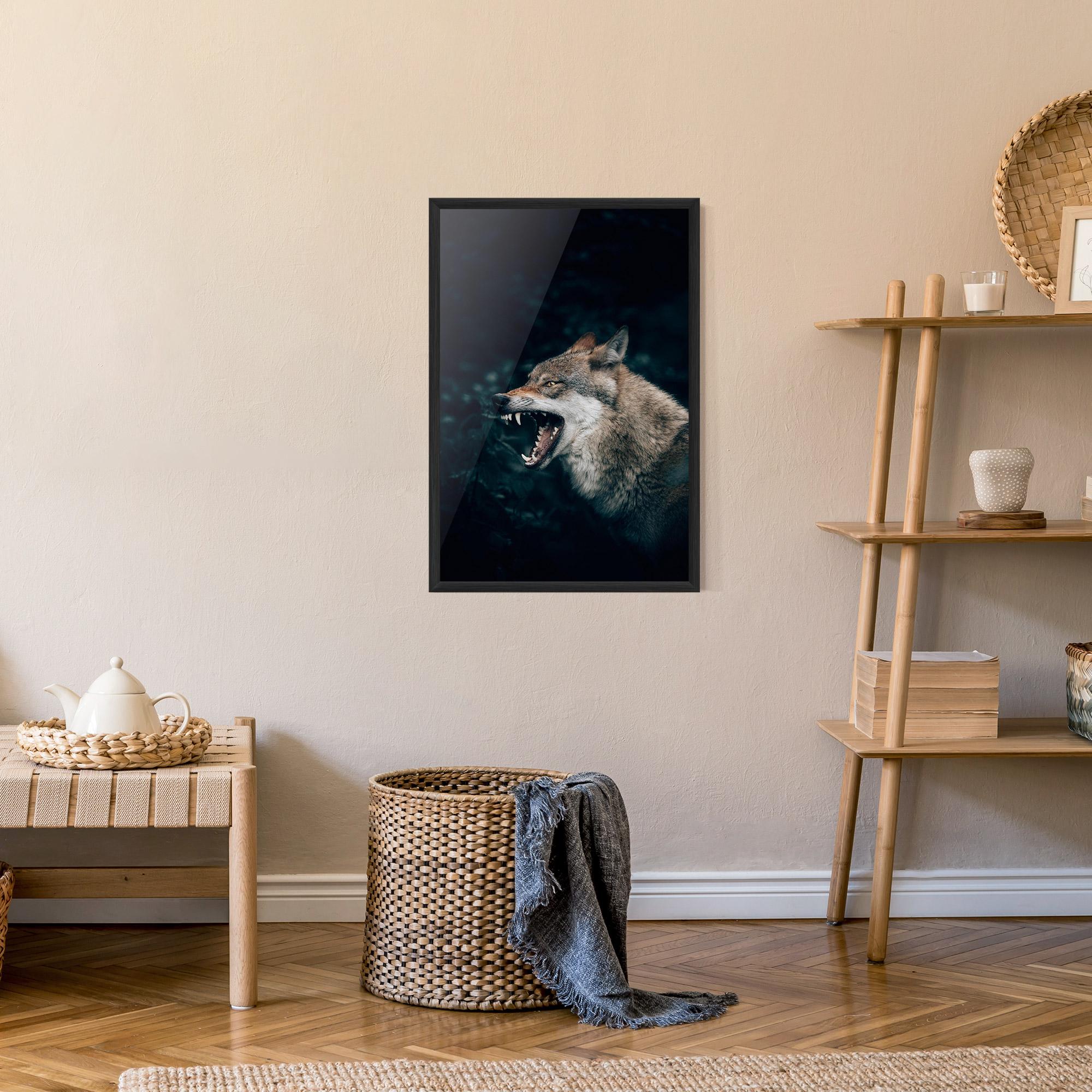 Keretezett Poszter Angry Wolf In The Forest mockup 9