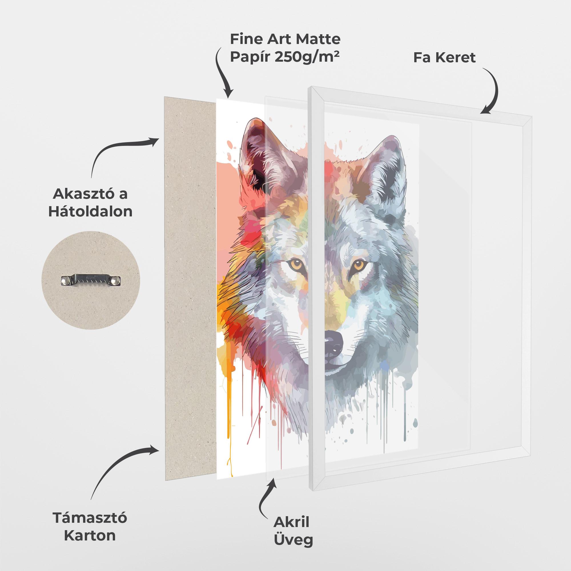 Keretezett Poszter Watercolor Wolf mockup 1