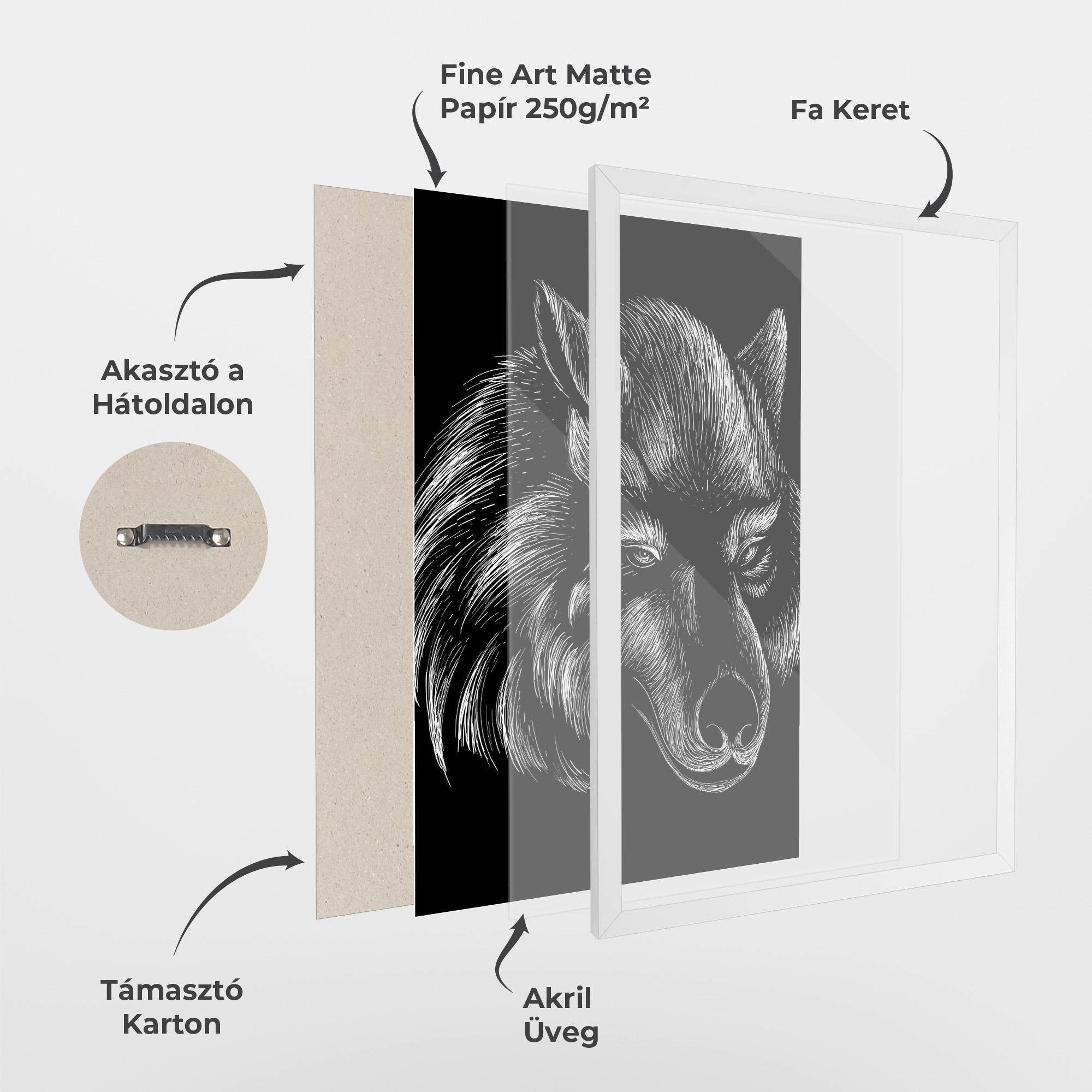 Keretezett Poszter White Line Wolf mockup 1