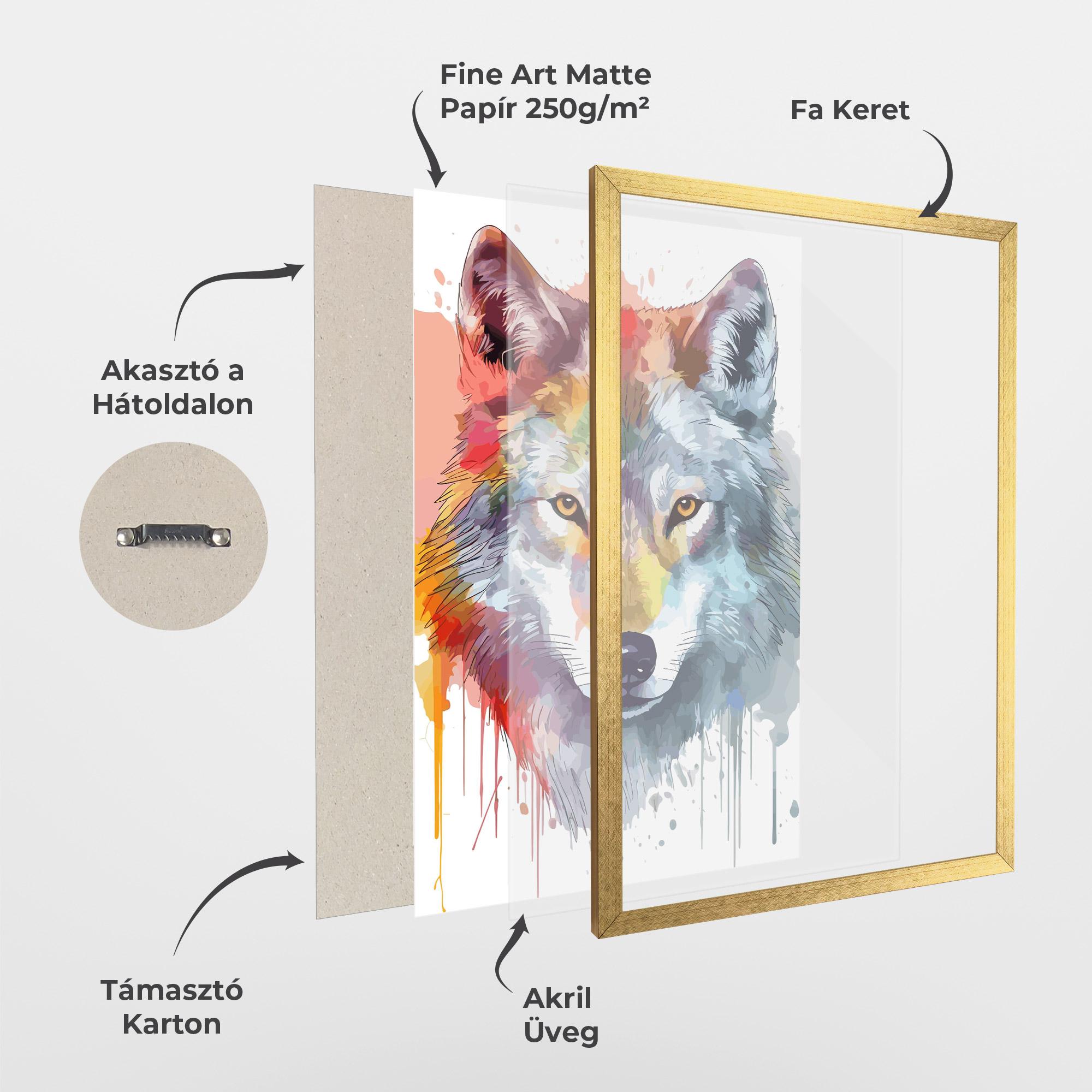 Keretezett Poszter Watercolor Wolf mockup 1