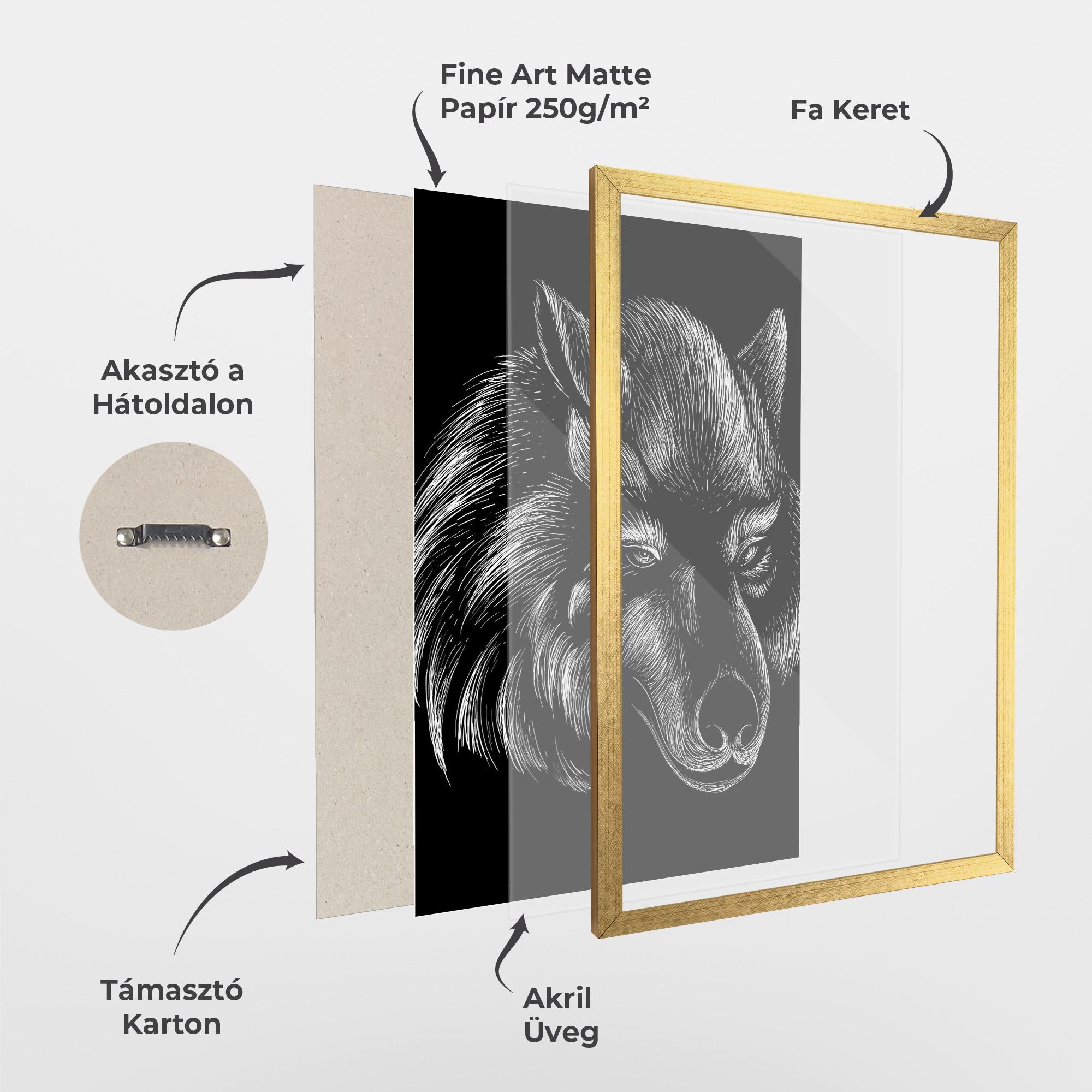 Keretezett Poszter White Line Wolf mockup 1