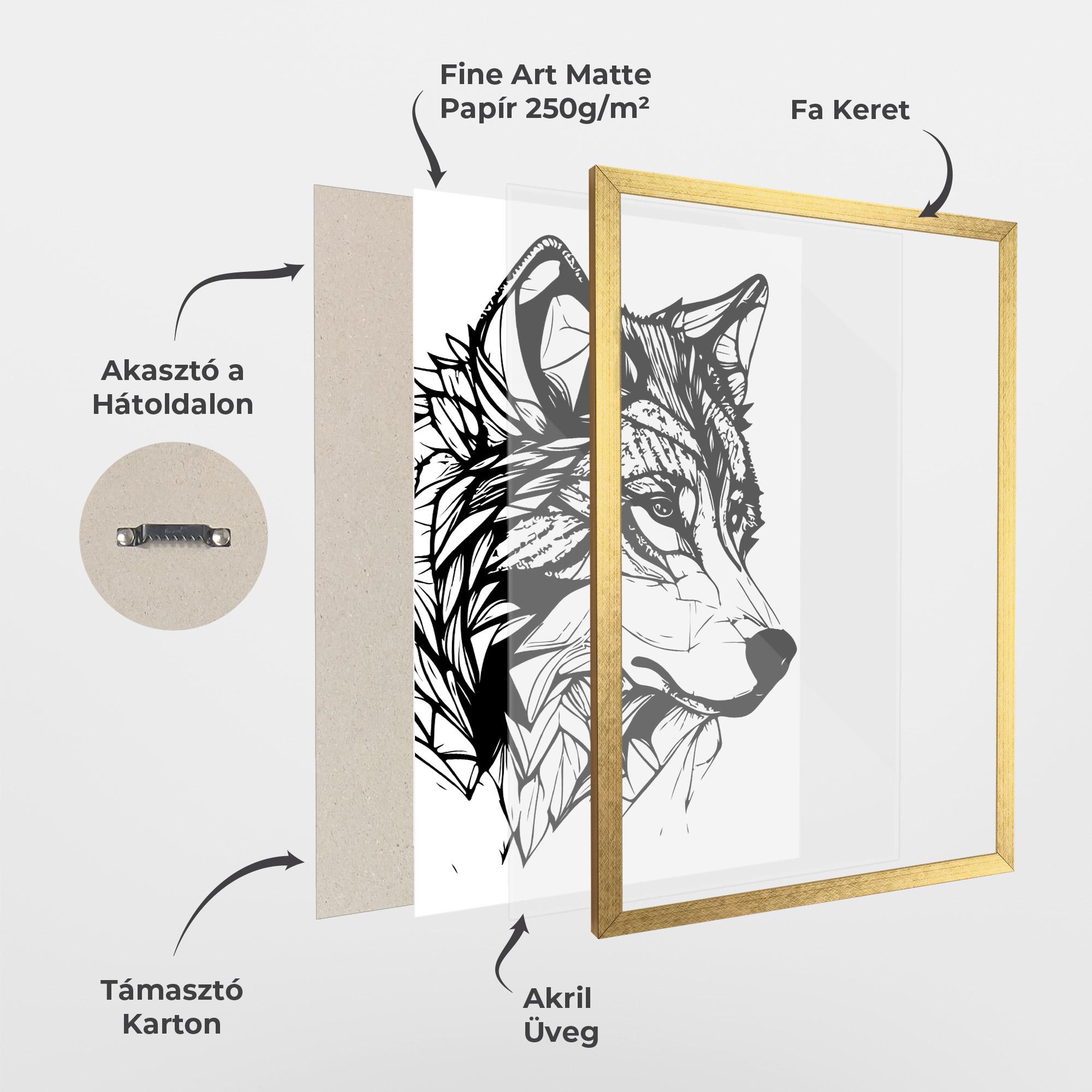 Keretezett Poszter Wolf Head Line mockup 1