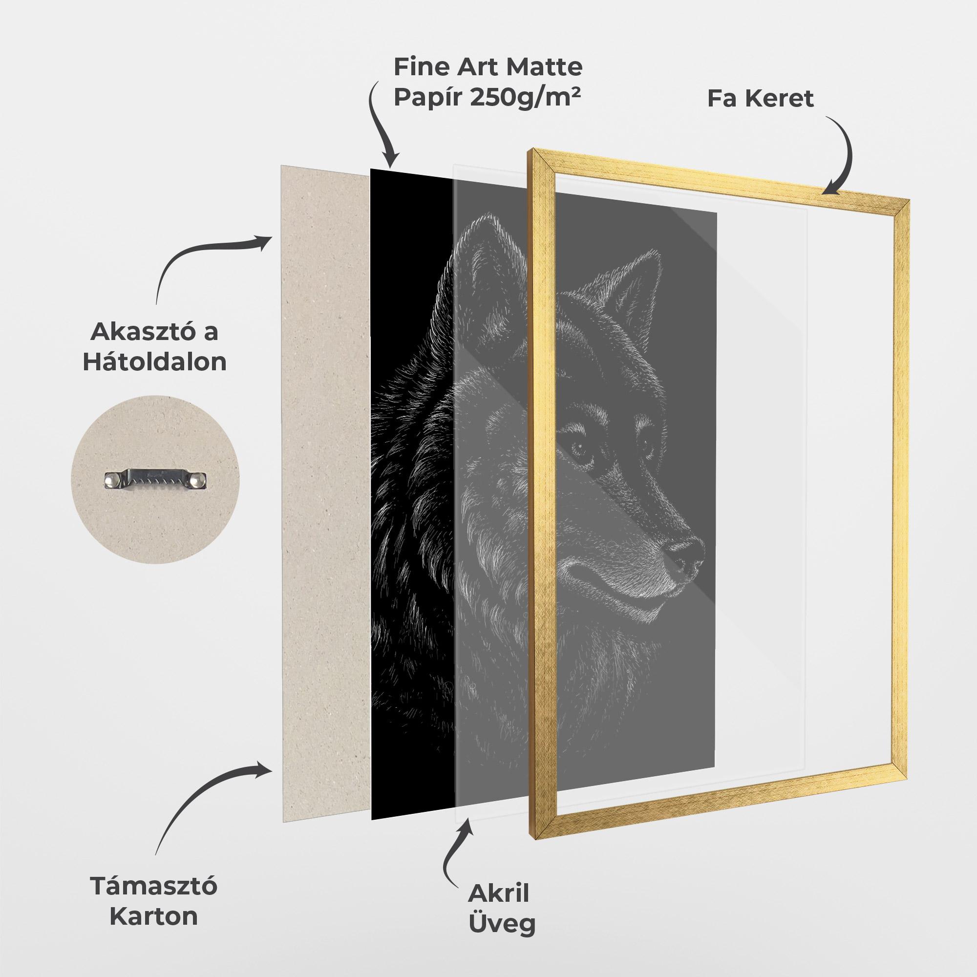 Keretezett Poszter Wolf Shillouette Head mockup 1