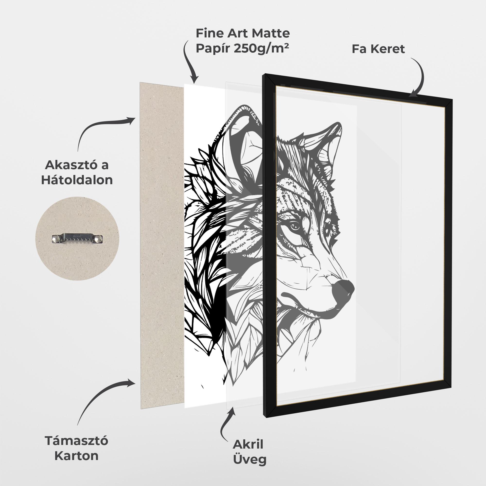 Keretezett Poszter Wolf Head Line mockup 1