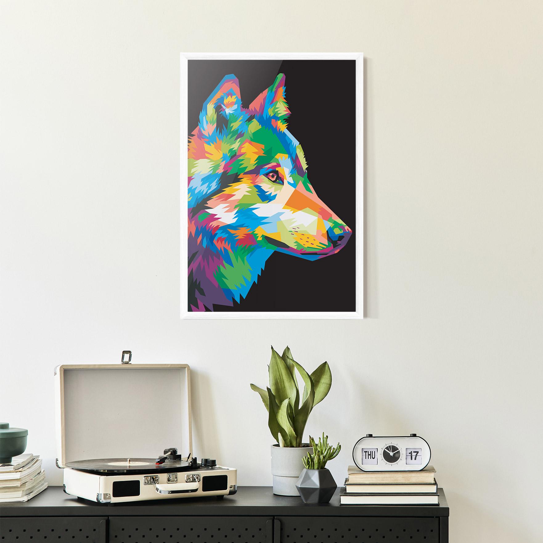 Keretezett Poszter Colorful Wolf mockup 2