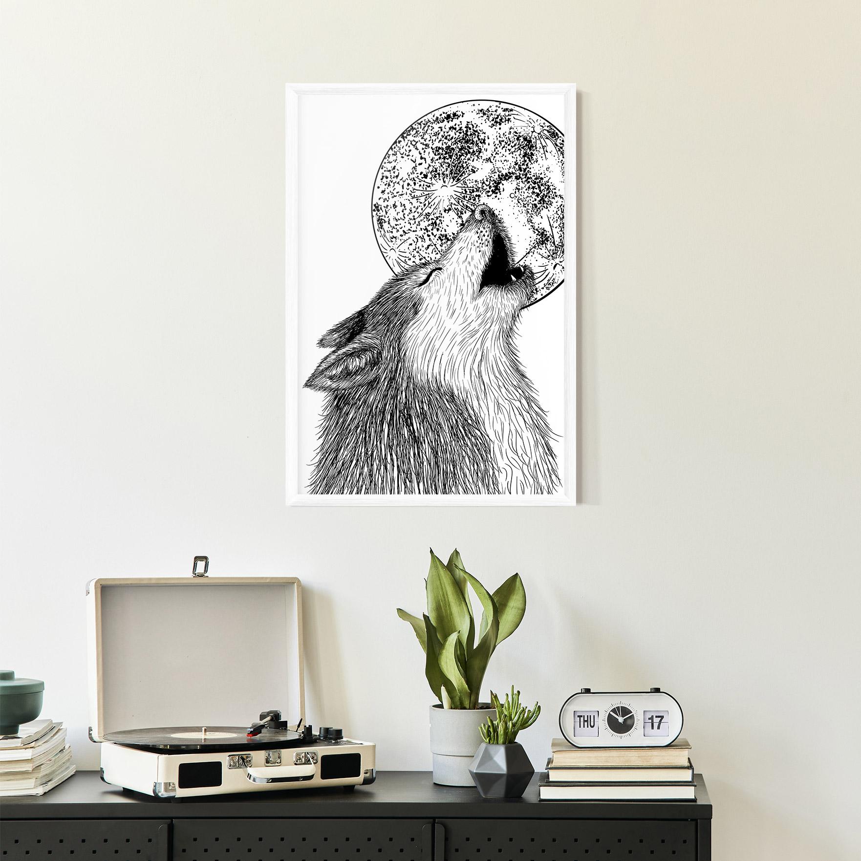 Keretezett Poszter Pretty Moon Wolf mockup 2