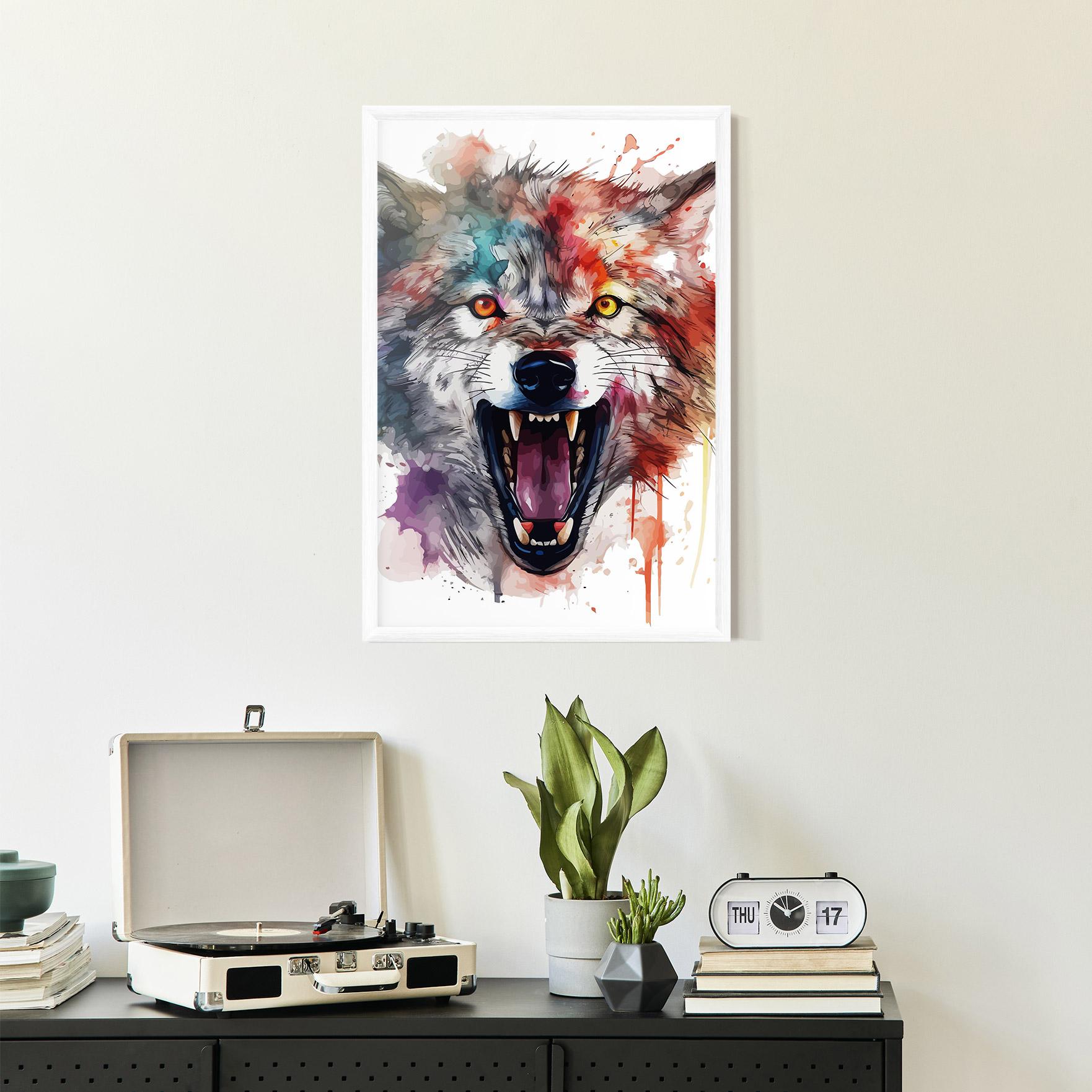 Keretezett Poszter Watercolor Angry Wolf mockup 2