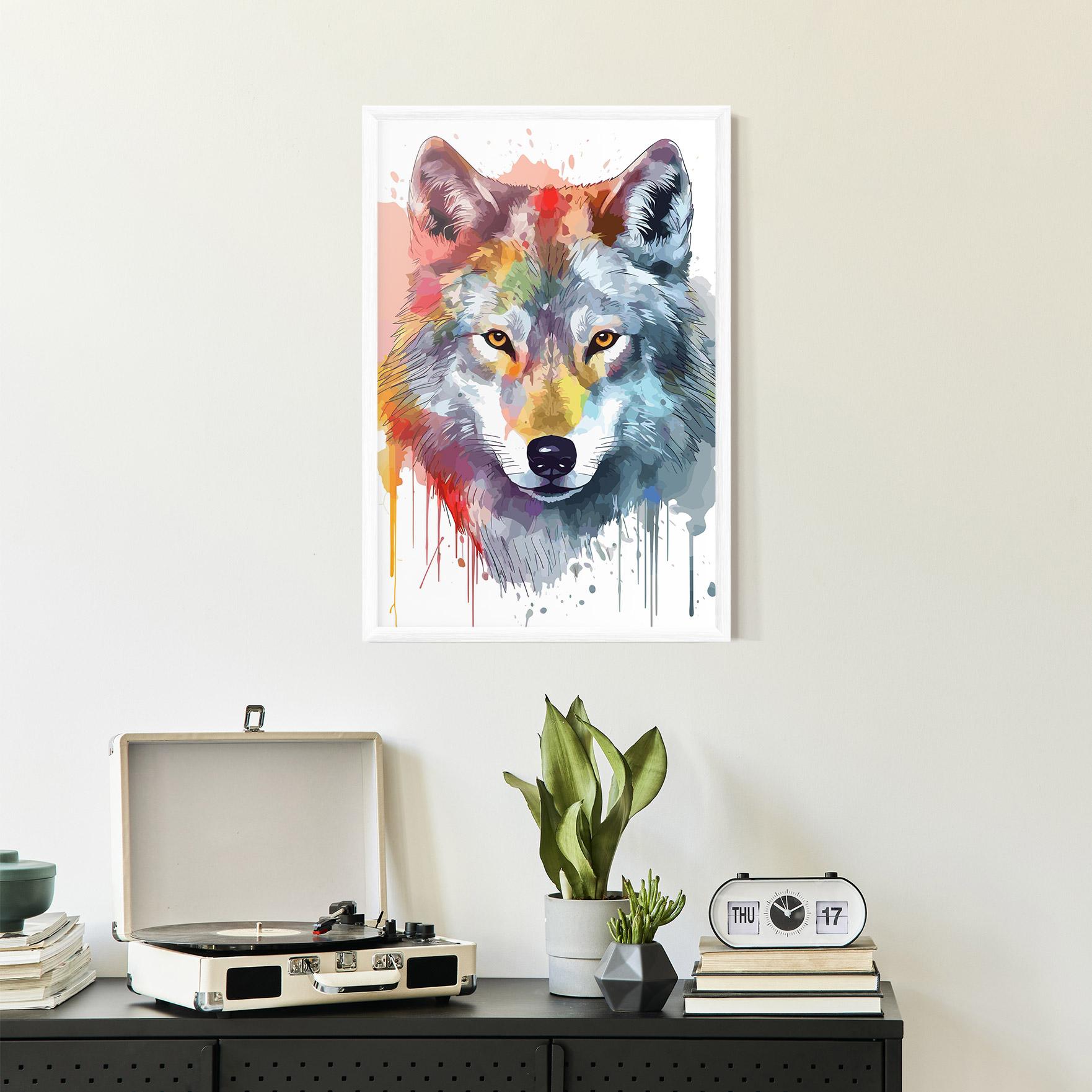 Keretezett Poszter Watercolor Wolf mockup 2