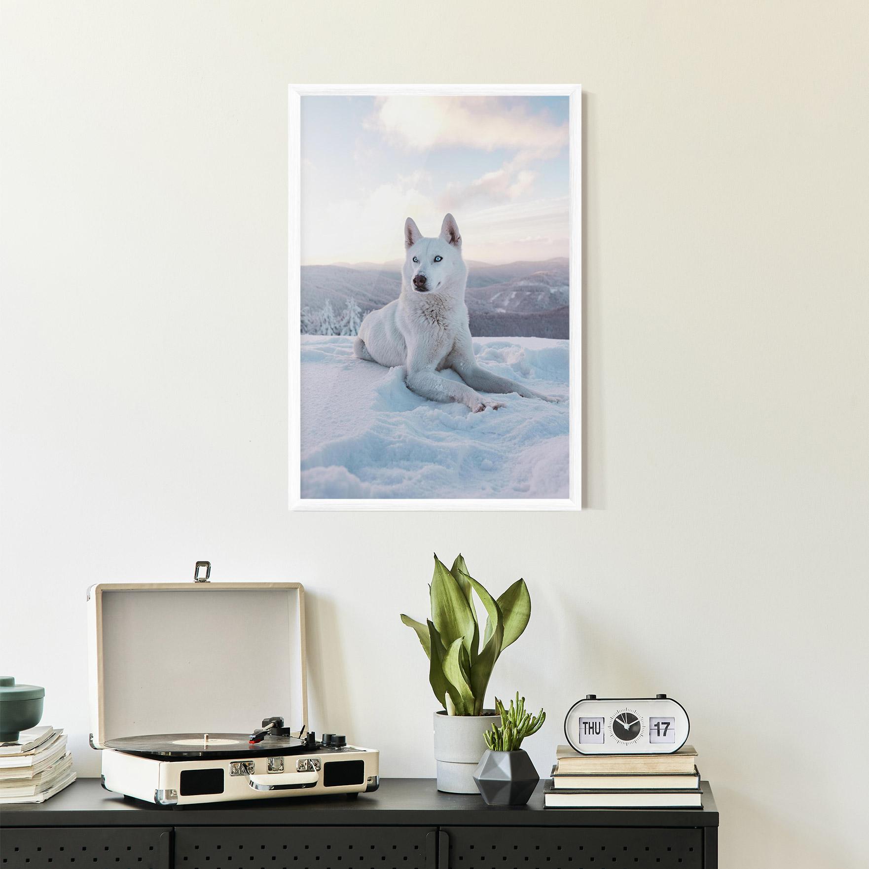 Keretezett Poszter White Snow Wolf mockup 2