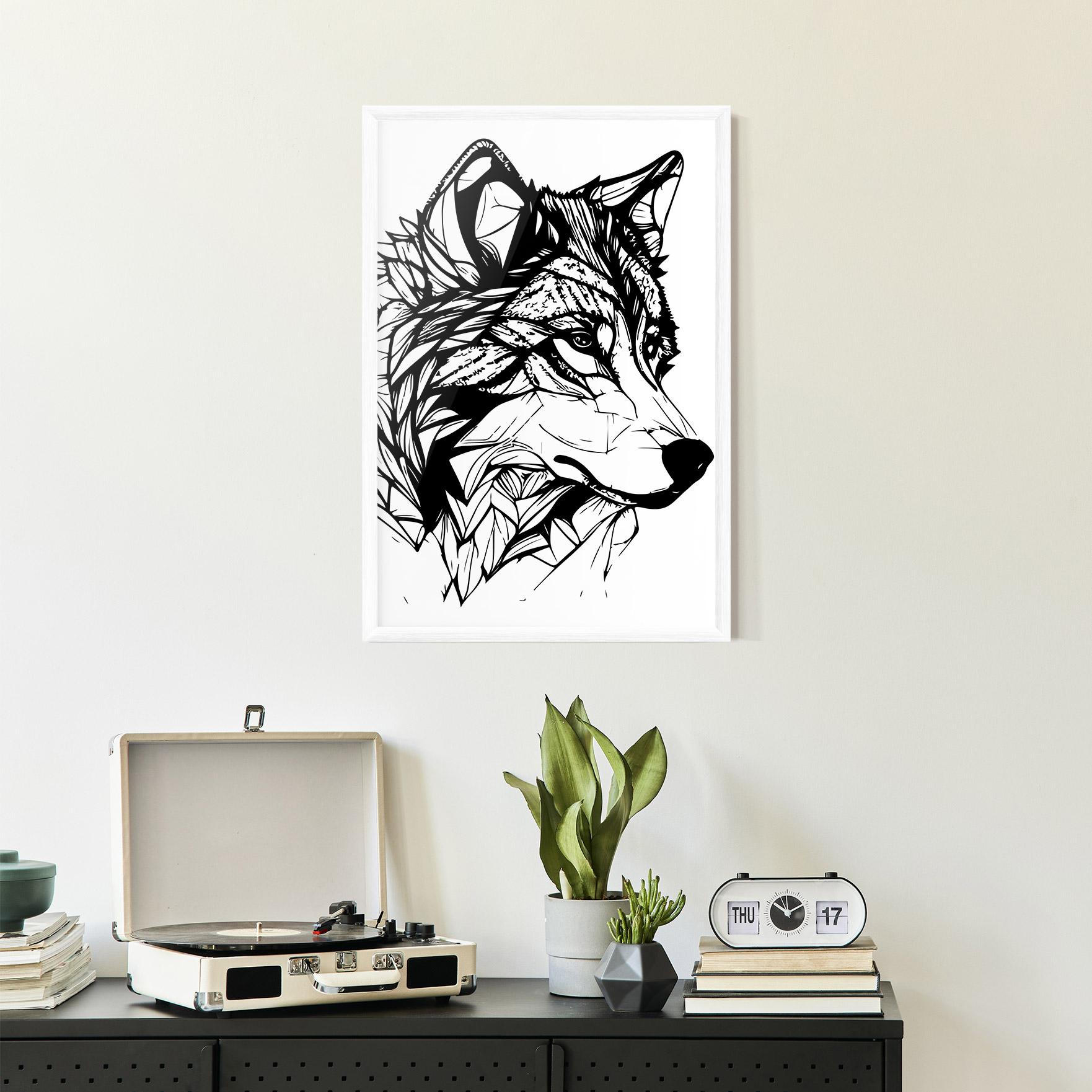 Keretezett Poszter Wolf Head Line mockup 2