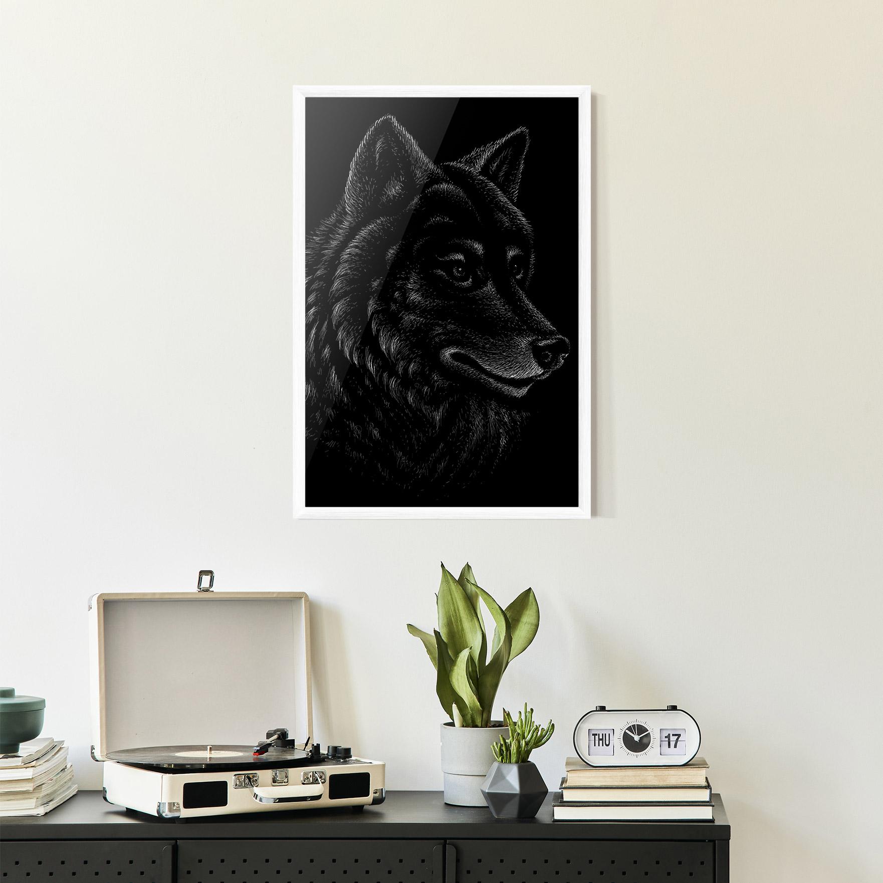 Keretezett Poszter Wolf Shillouette Head mockup 2