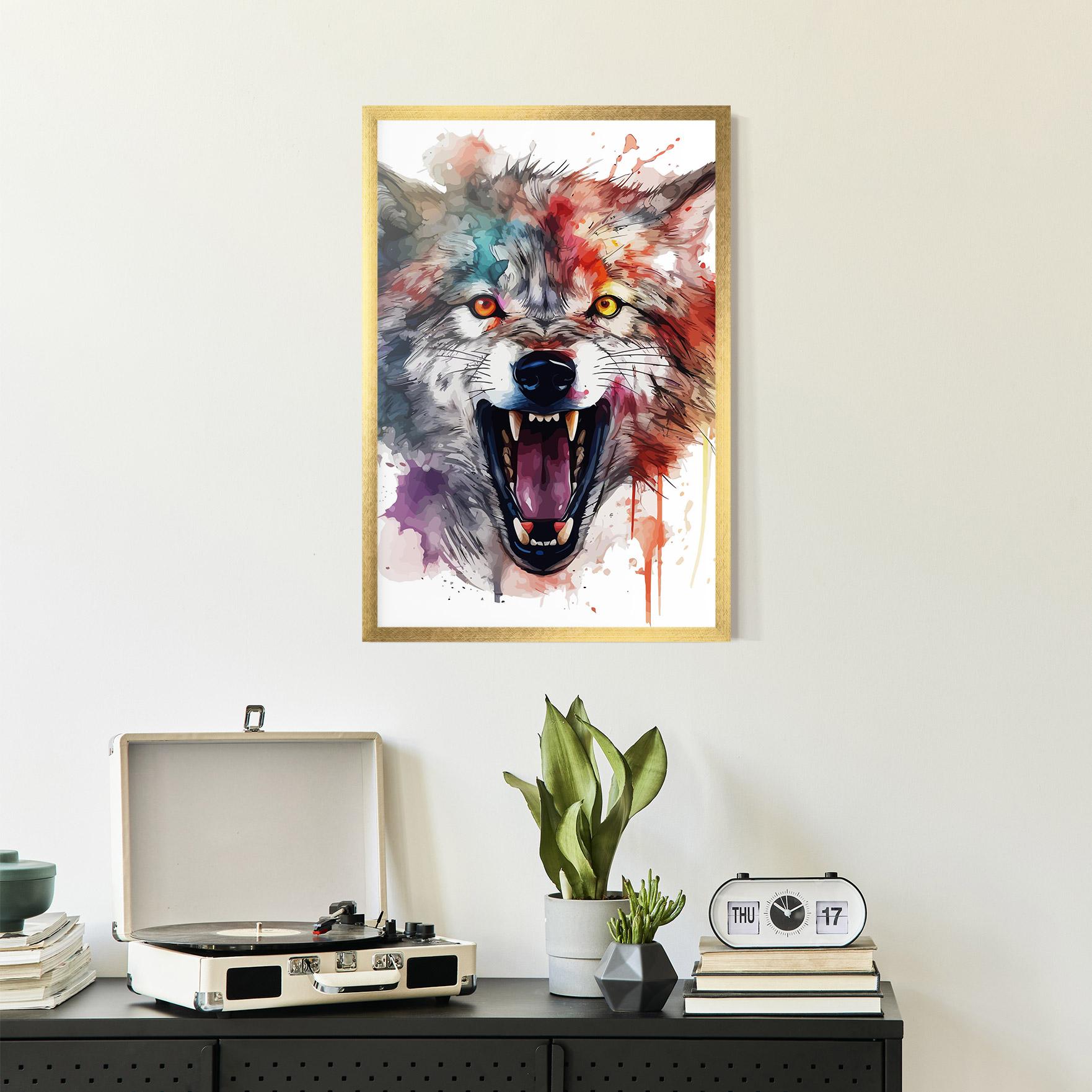 Keretezett Poszter Watercolor Angry Wolf mockup 2