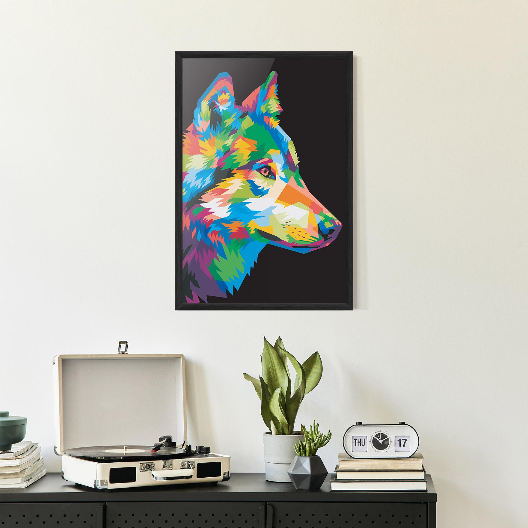 Keretezett Poszter Colorful Wolf mockup 2