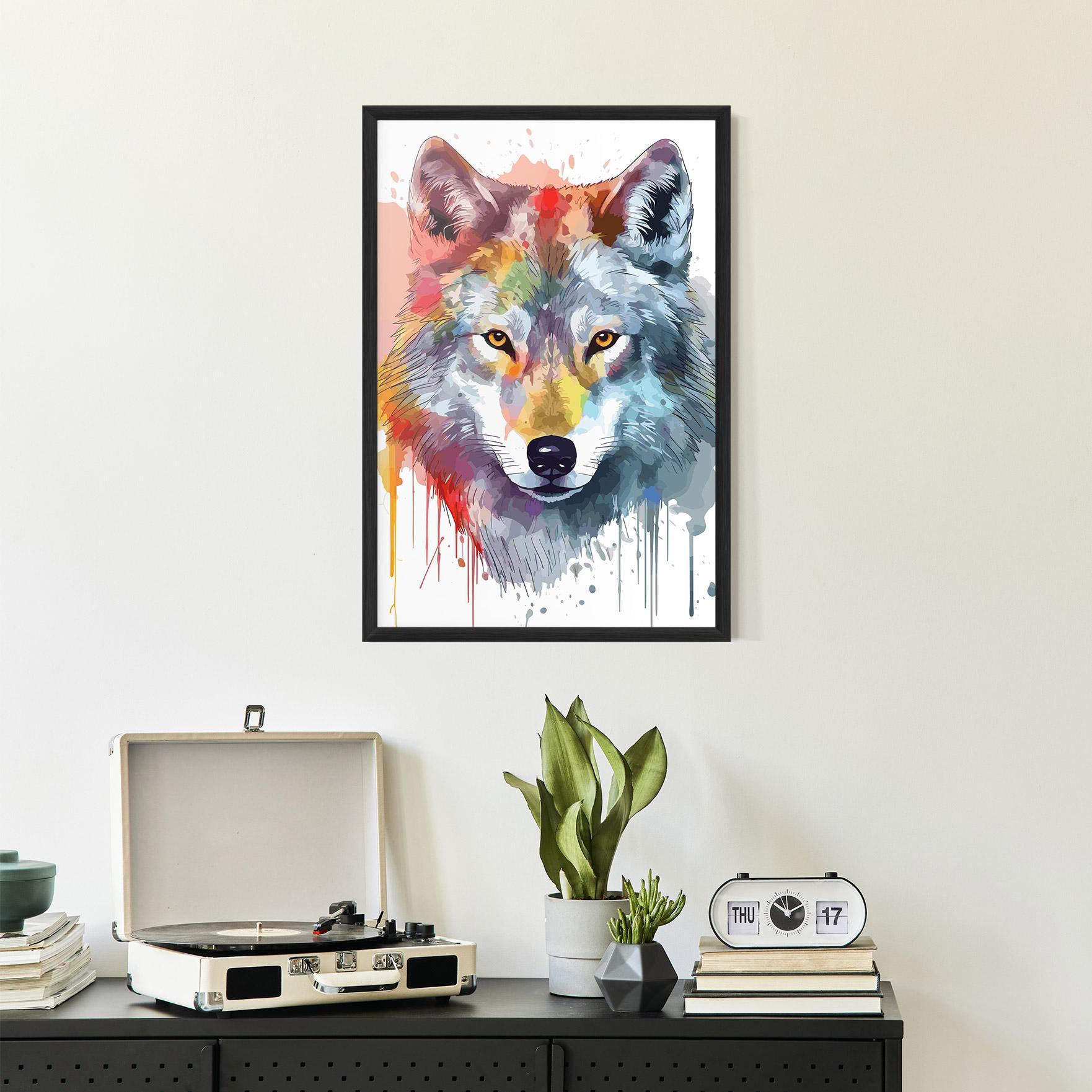 Keretezett Poszter Watercolor Wolf mockup 2
