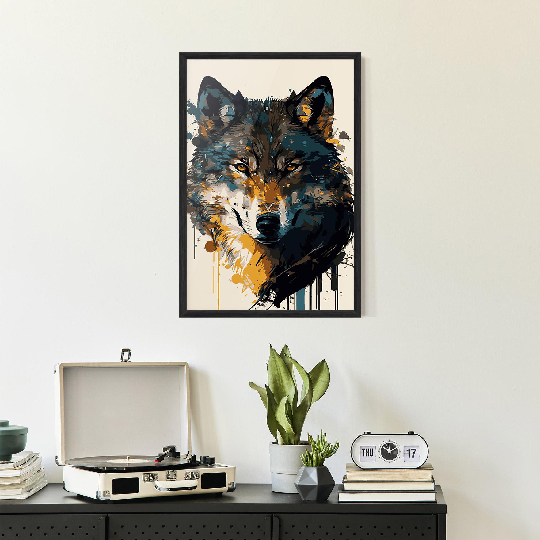 Keretezett Poszter Wolf Head Art mockup 2