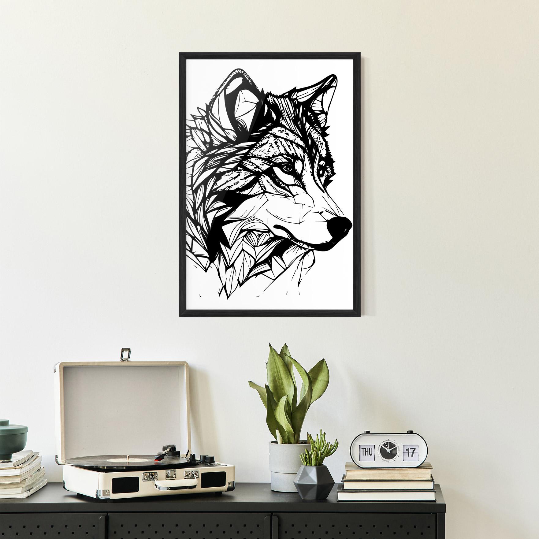 Keretezett Poszter Wolf Head Line mockup 2