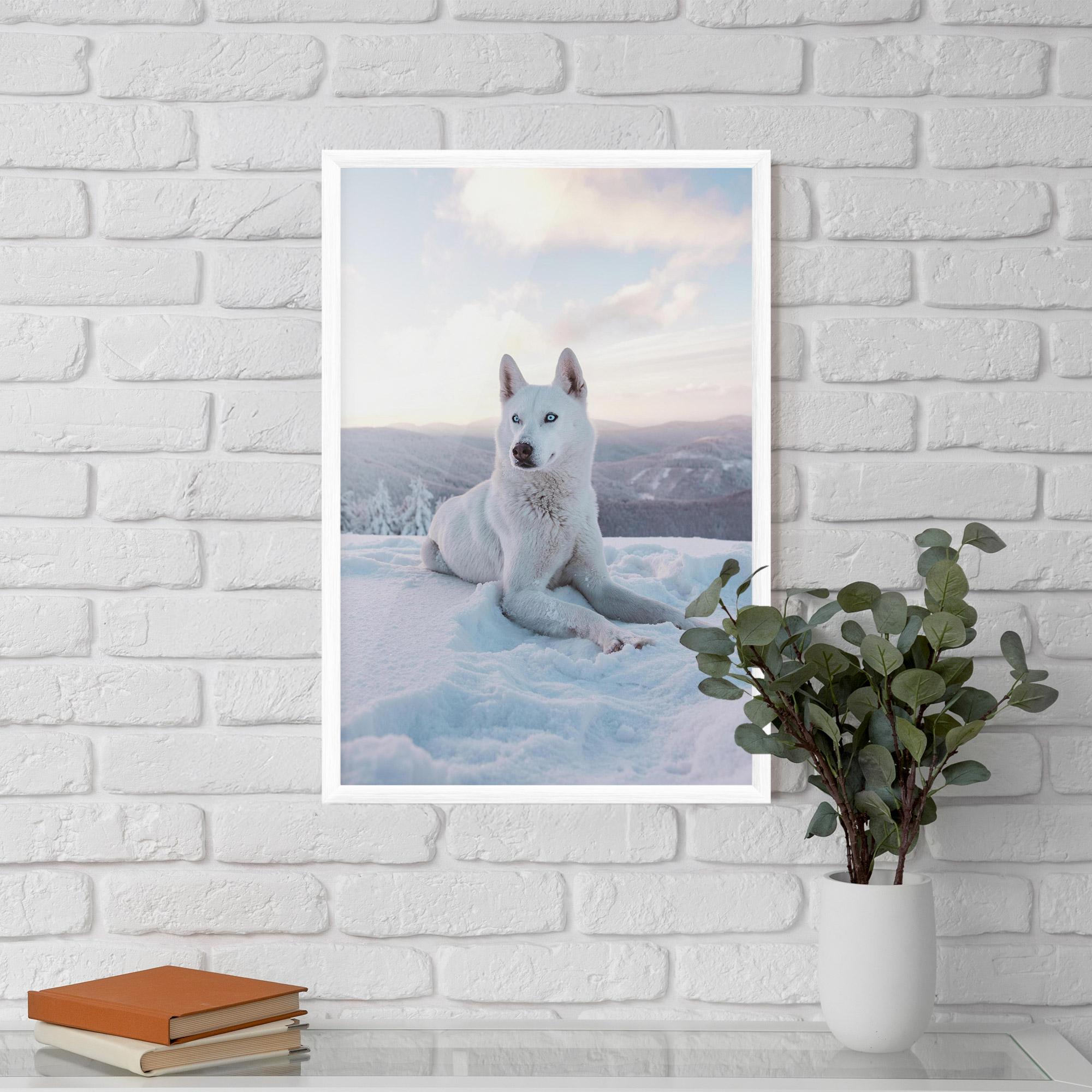 Keretezett Poszter White Snow Wolf mockup 5