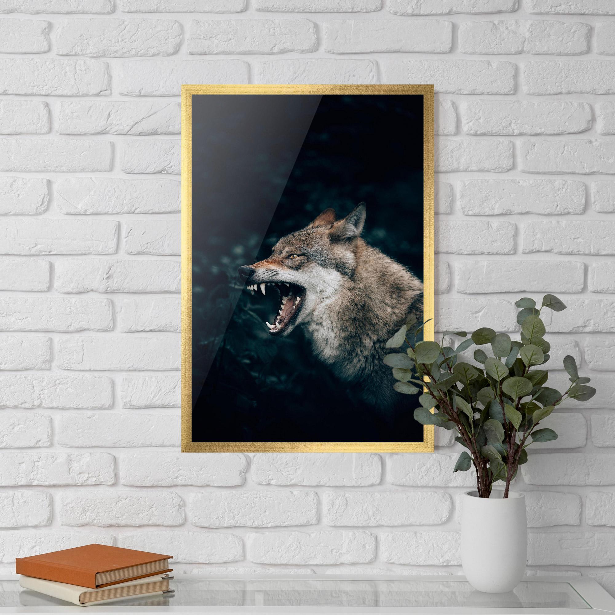 Keretezett Poszter Angry Wolf In The Forest mockup 5