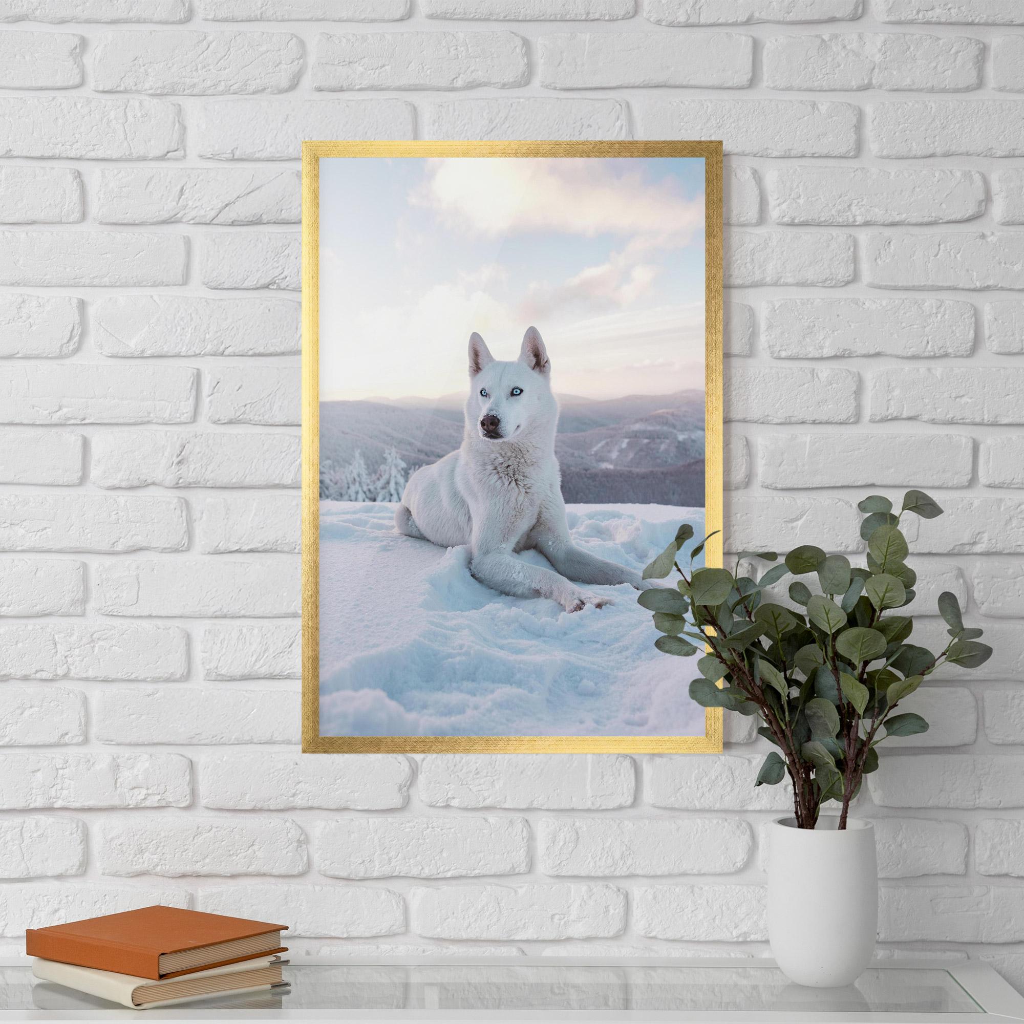 Keretezett Poszter White Snow Wolf mockup 5