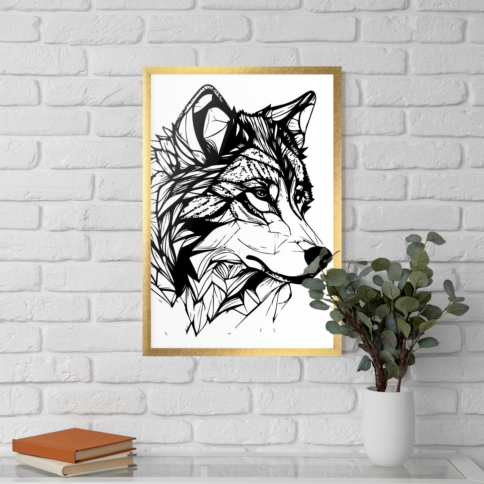 Keretezett Poszter Wolf Head Line mockup 5