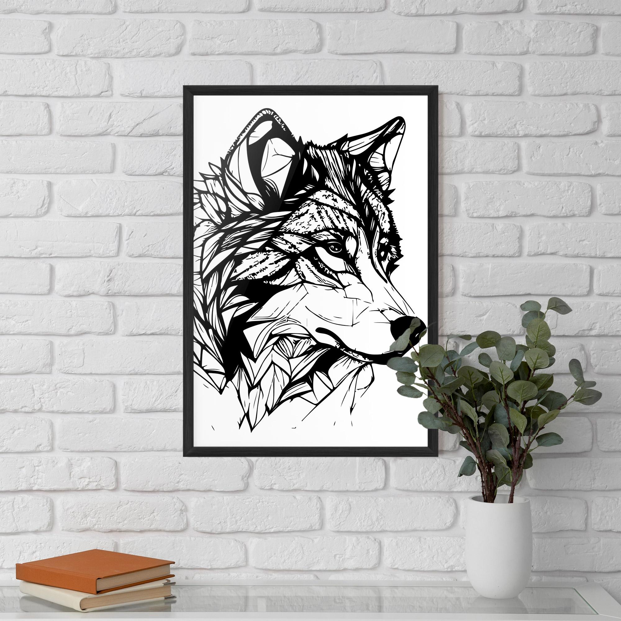 Keretezett Poszter Wolf Head Line mockup 5