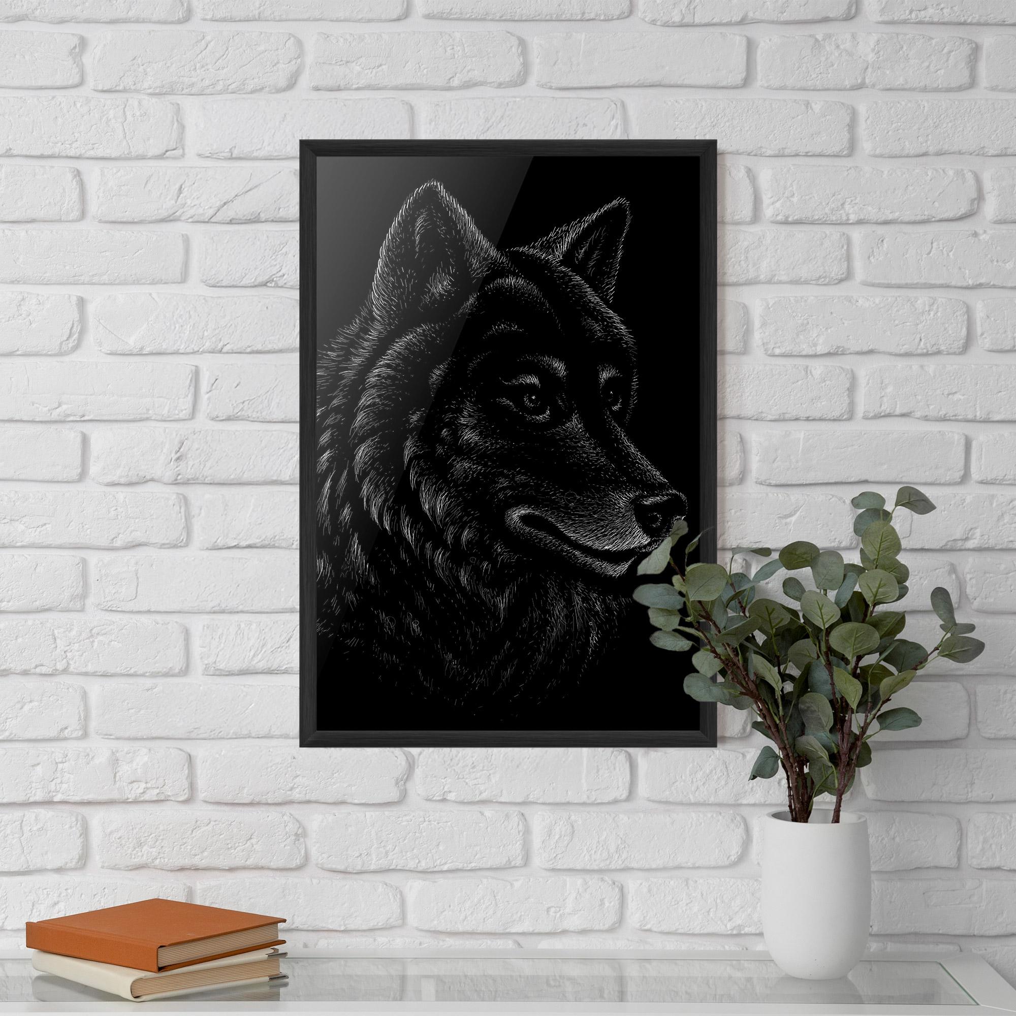 Keretezett Poszter Wolf Shillouette Head mockup 5
