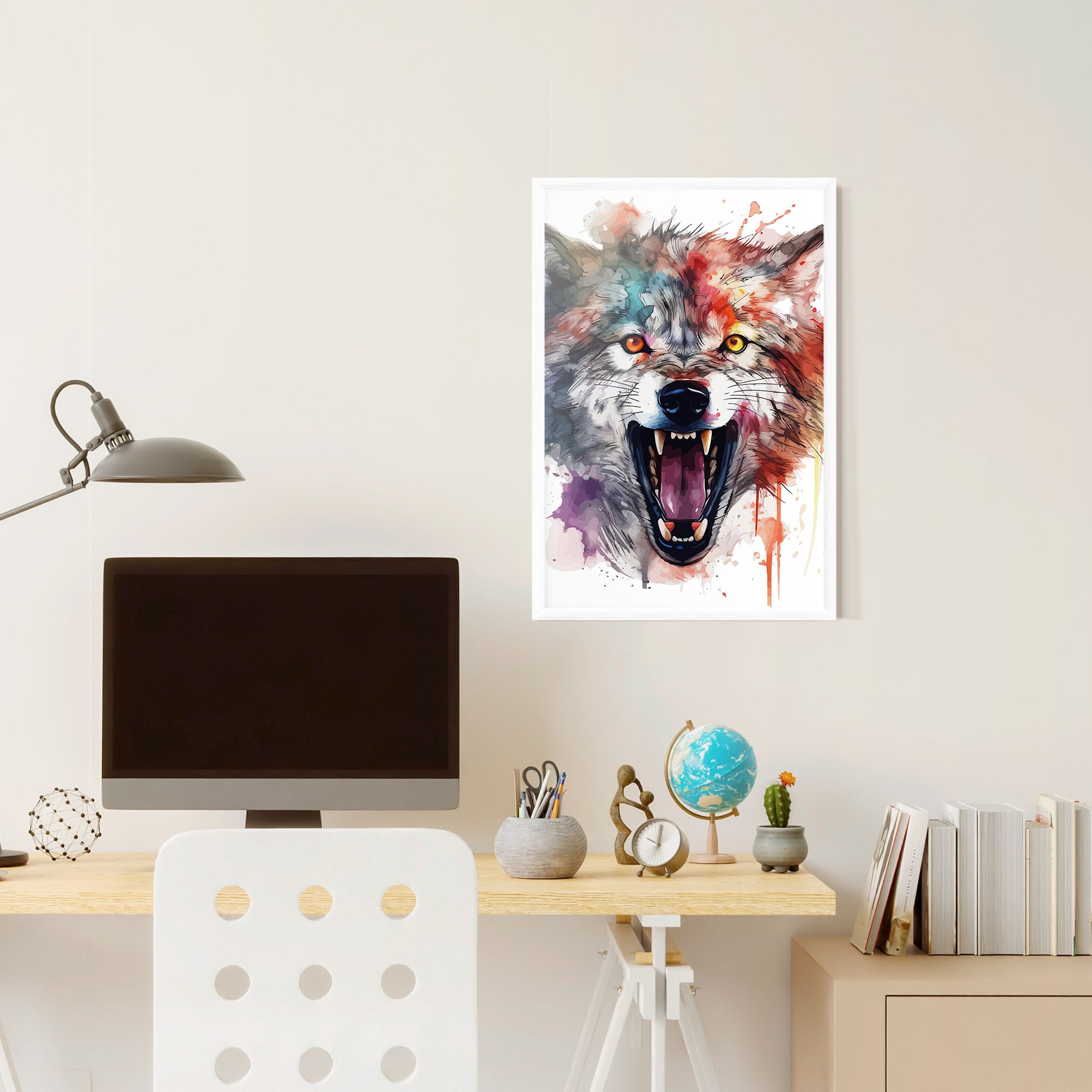 Watercolor Angry Wolf mockup 6