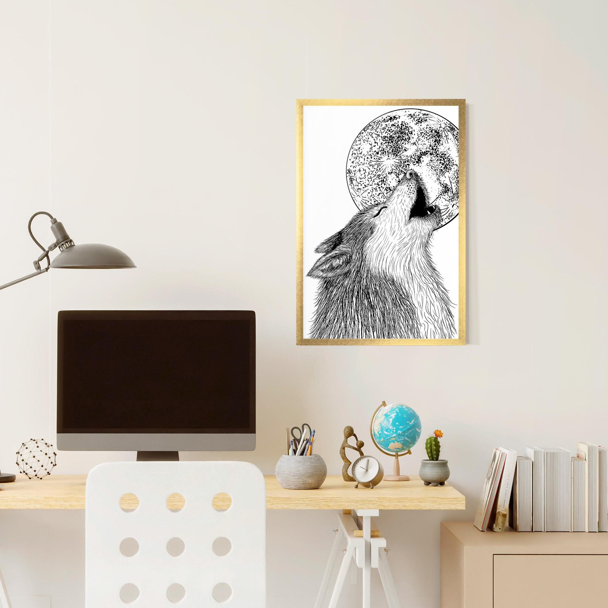 Keretezett Poszter Pretty Moon Wolf mockup 6