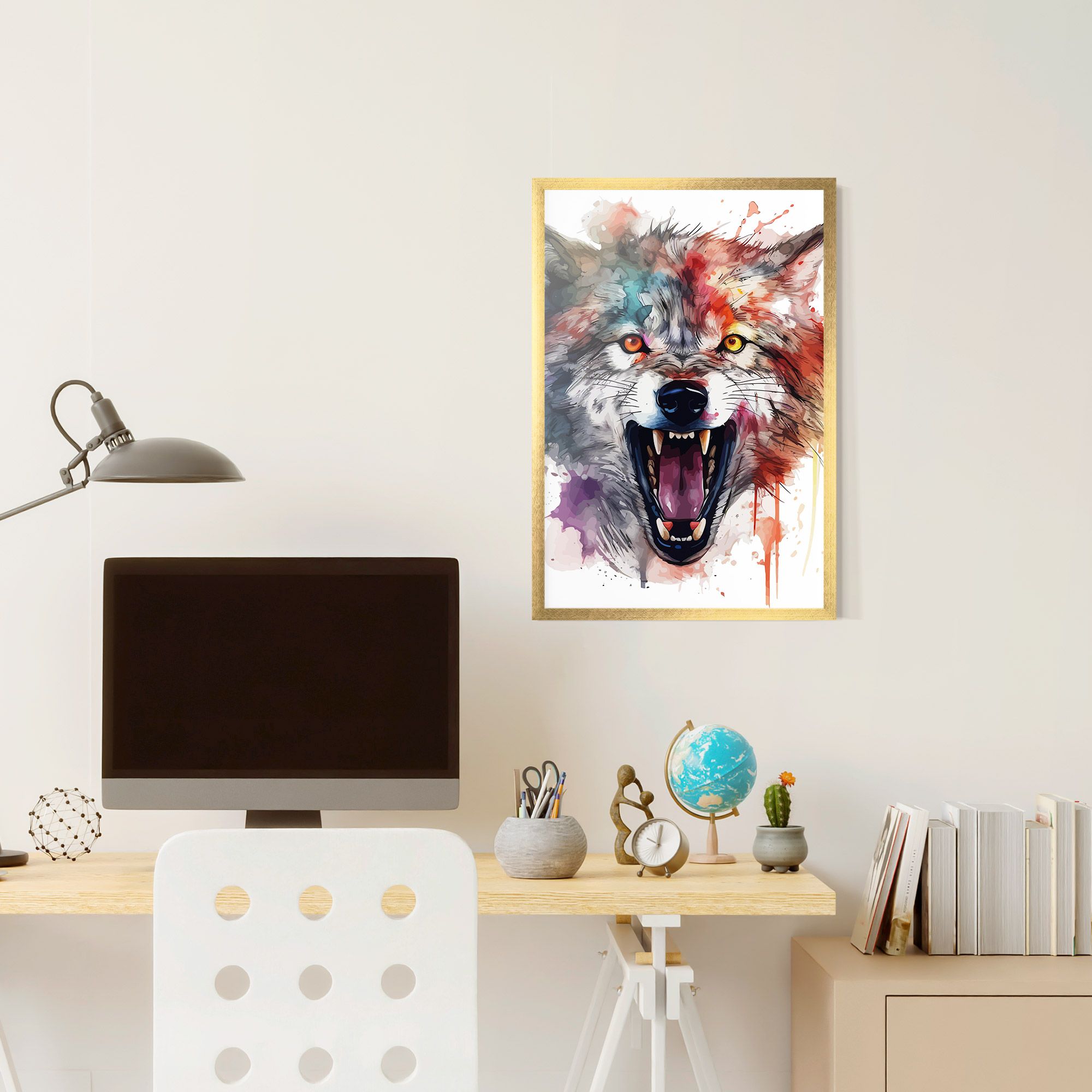 Watercolor Angry Wolf mockup 6