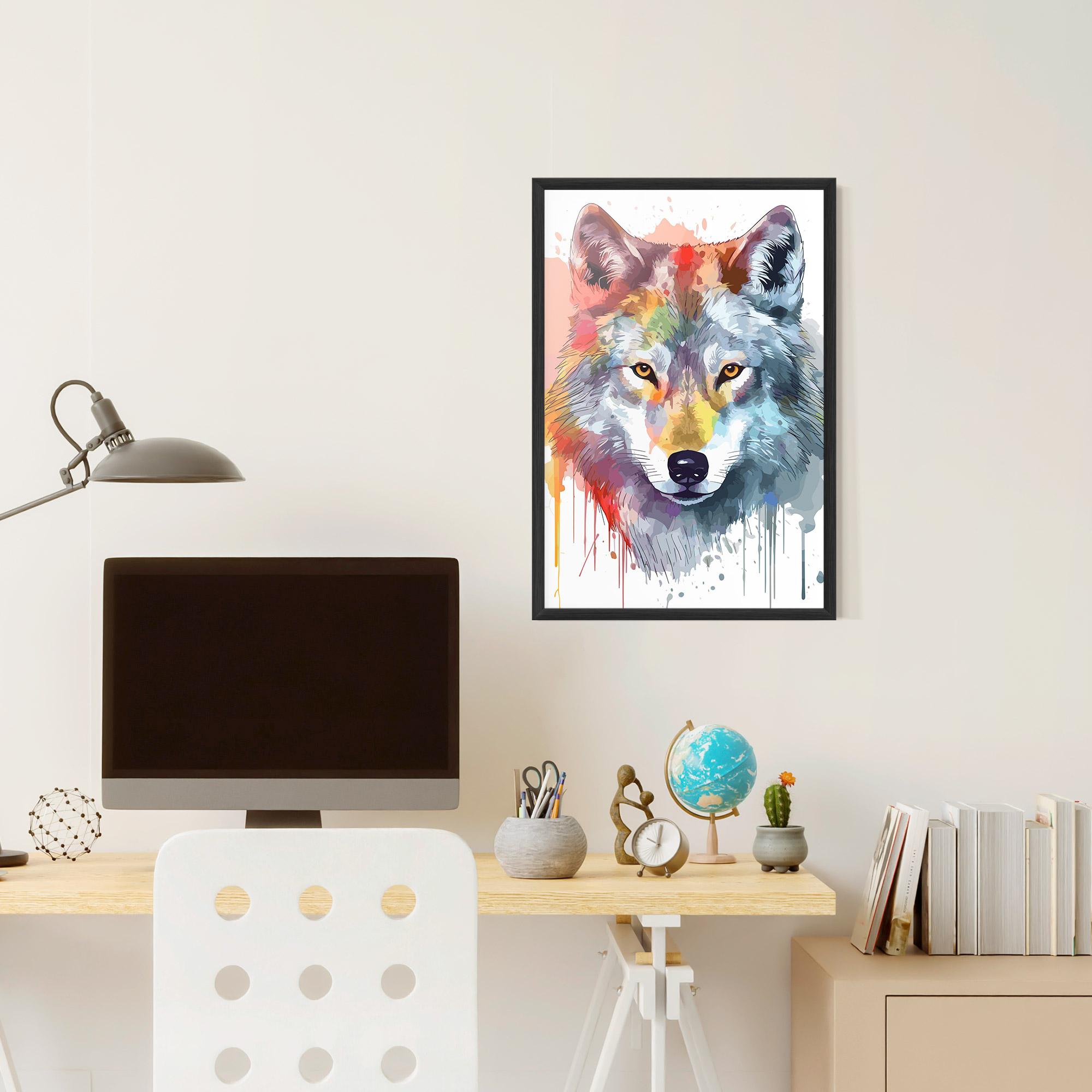 Keretezett Poszter Watercolor Wolf mockup 6