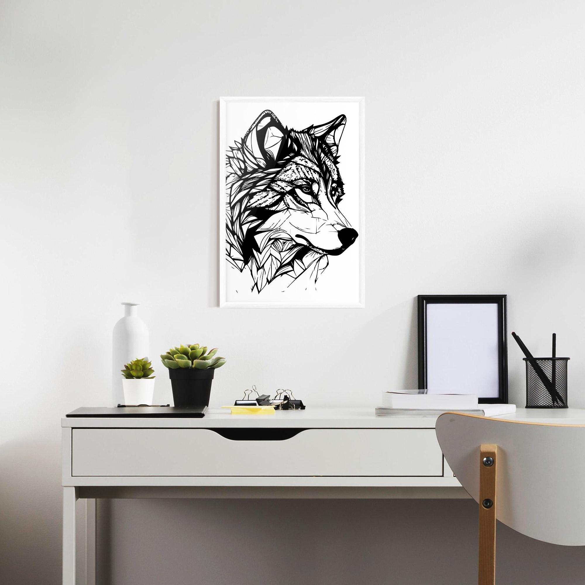 Keretezett Poszter Wolf Head Line mockup 7