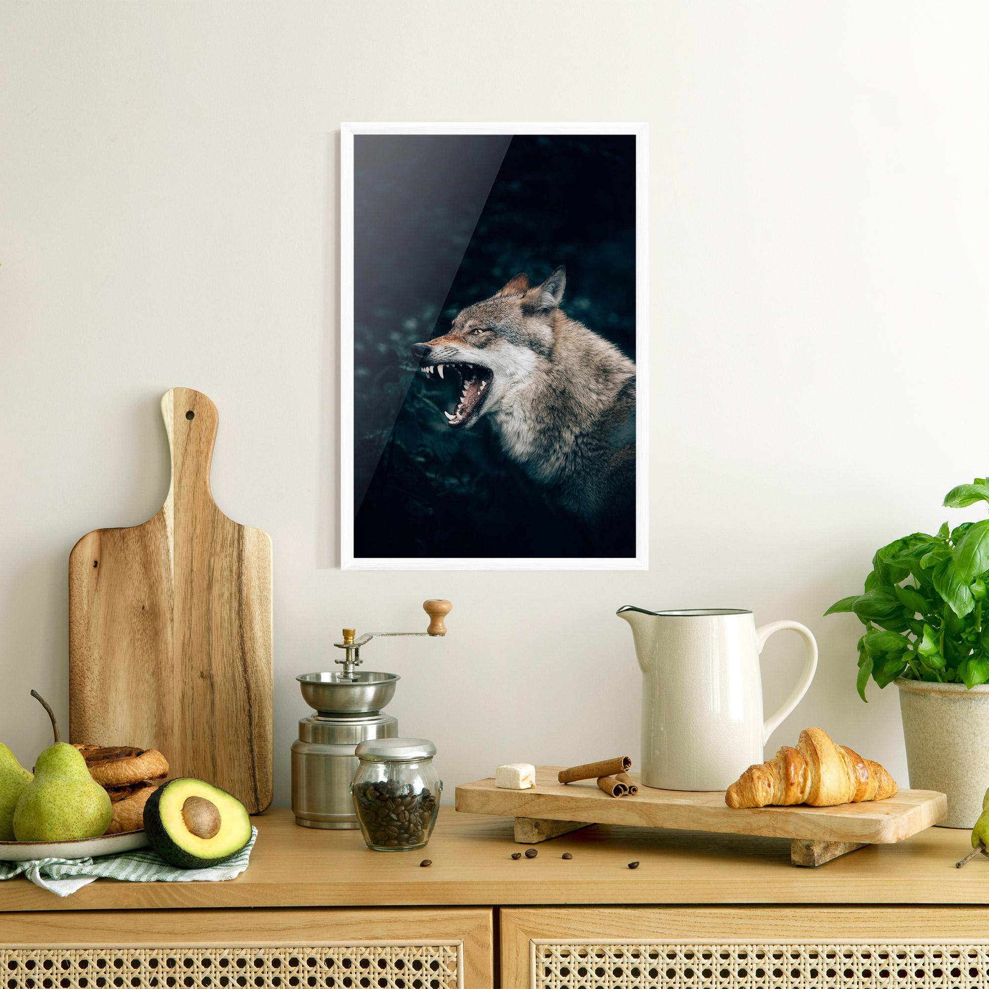 Keretezett Poszter Angry Wolf In The Forest mockup 8