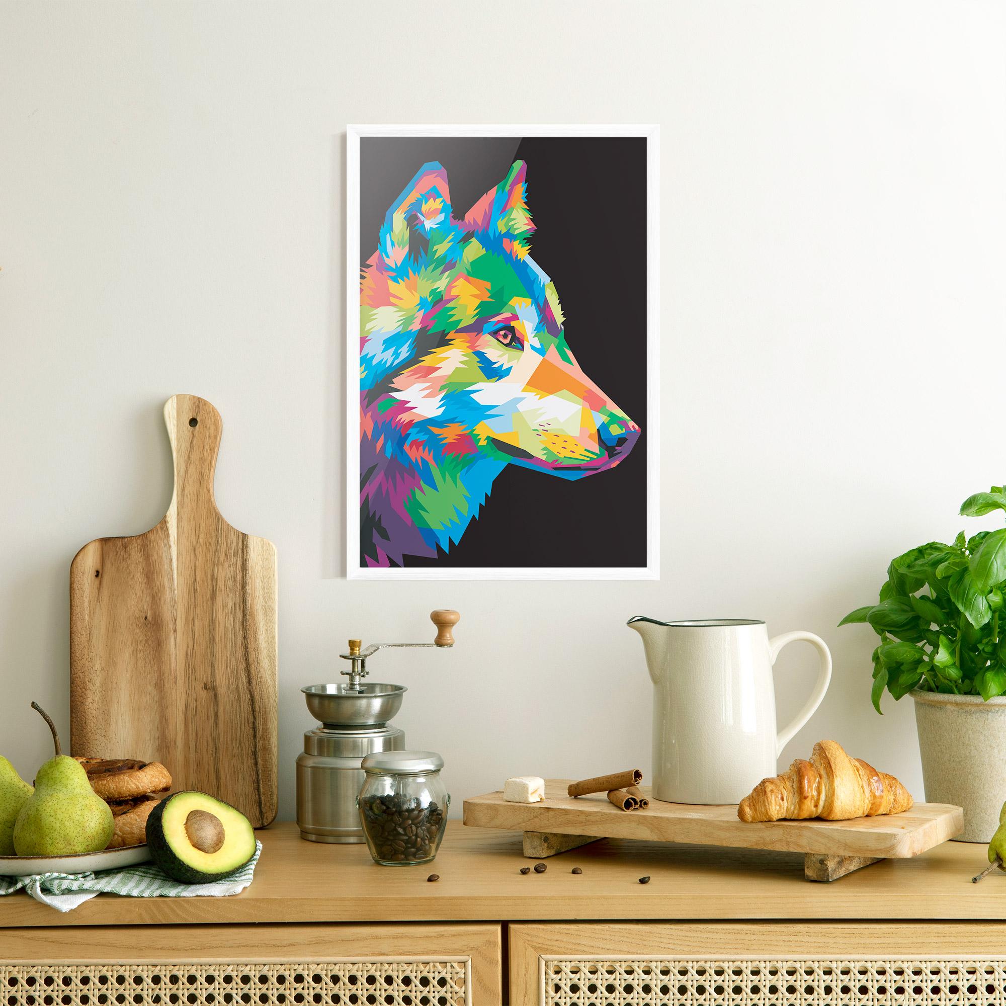 Keretezett Poszter Colorful Wolf mockup 8