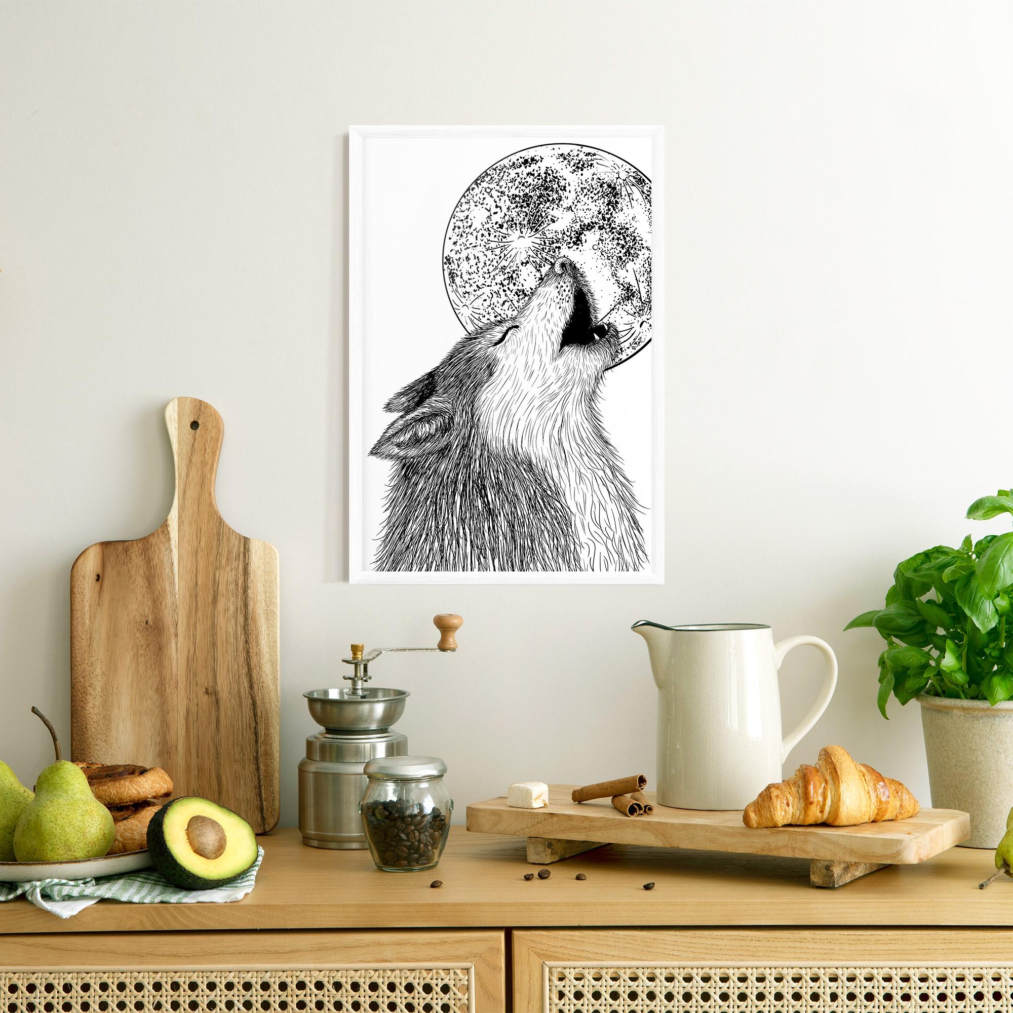 Keretezett Poszter Pretty Moon Wolf mockup 8