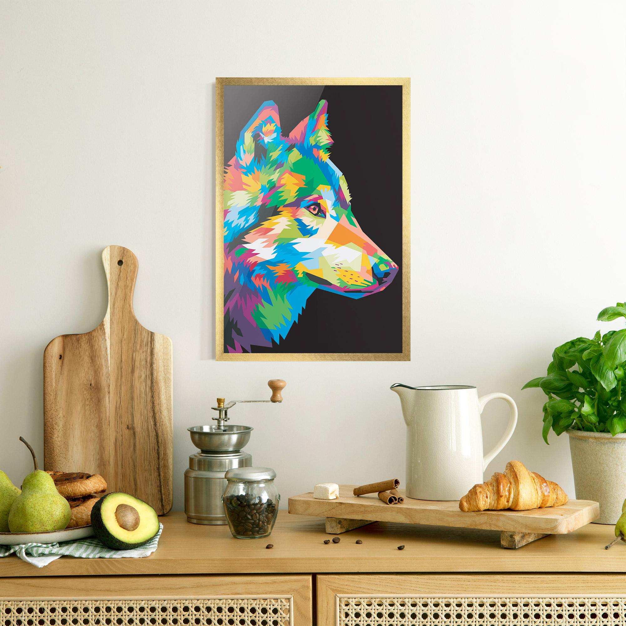 Keretezett Poszter Colorful Wolf mockup 8