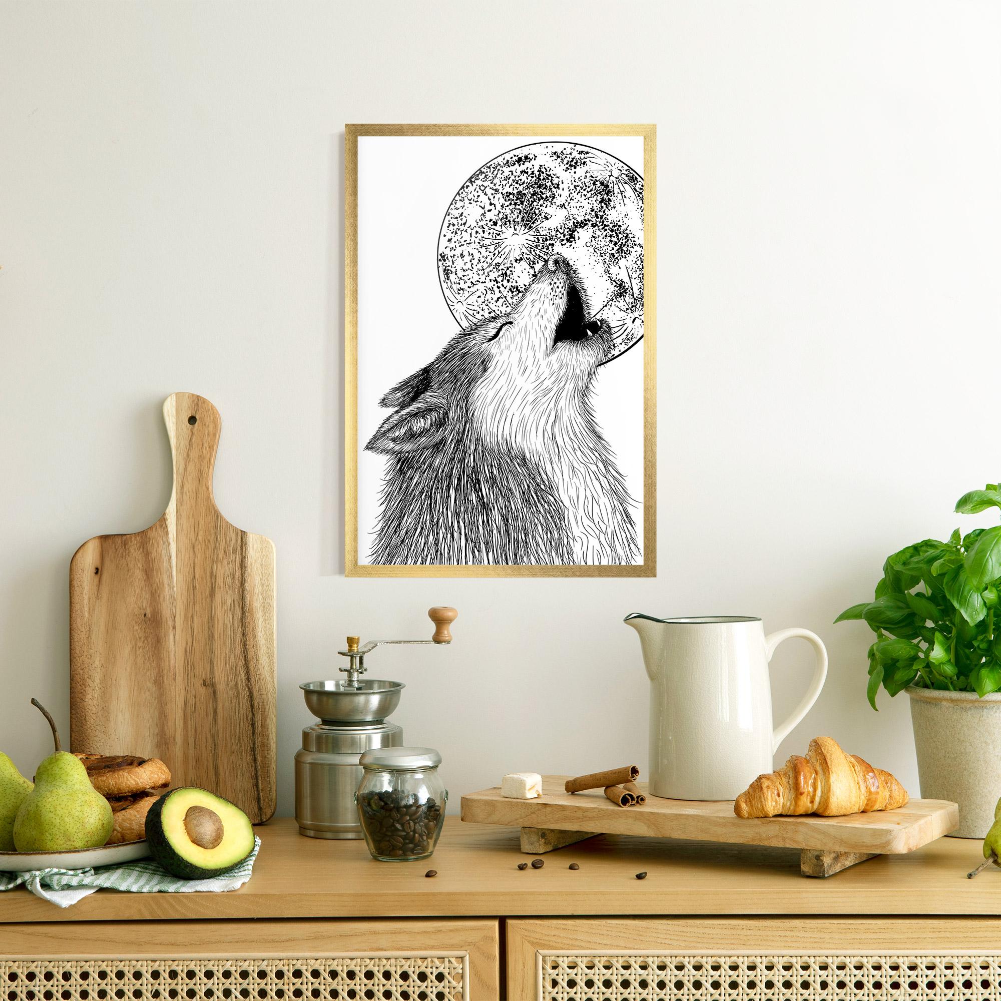 Keretezett Poszter Pretty Moon Wolf mockup 8