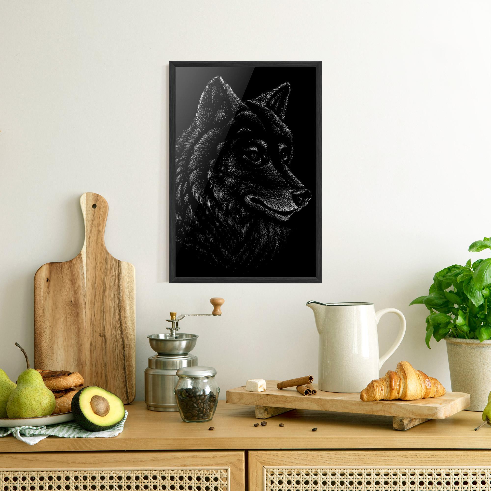 Keretezett Poszter Wolf Shillouette Head mockup 8