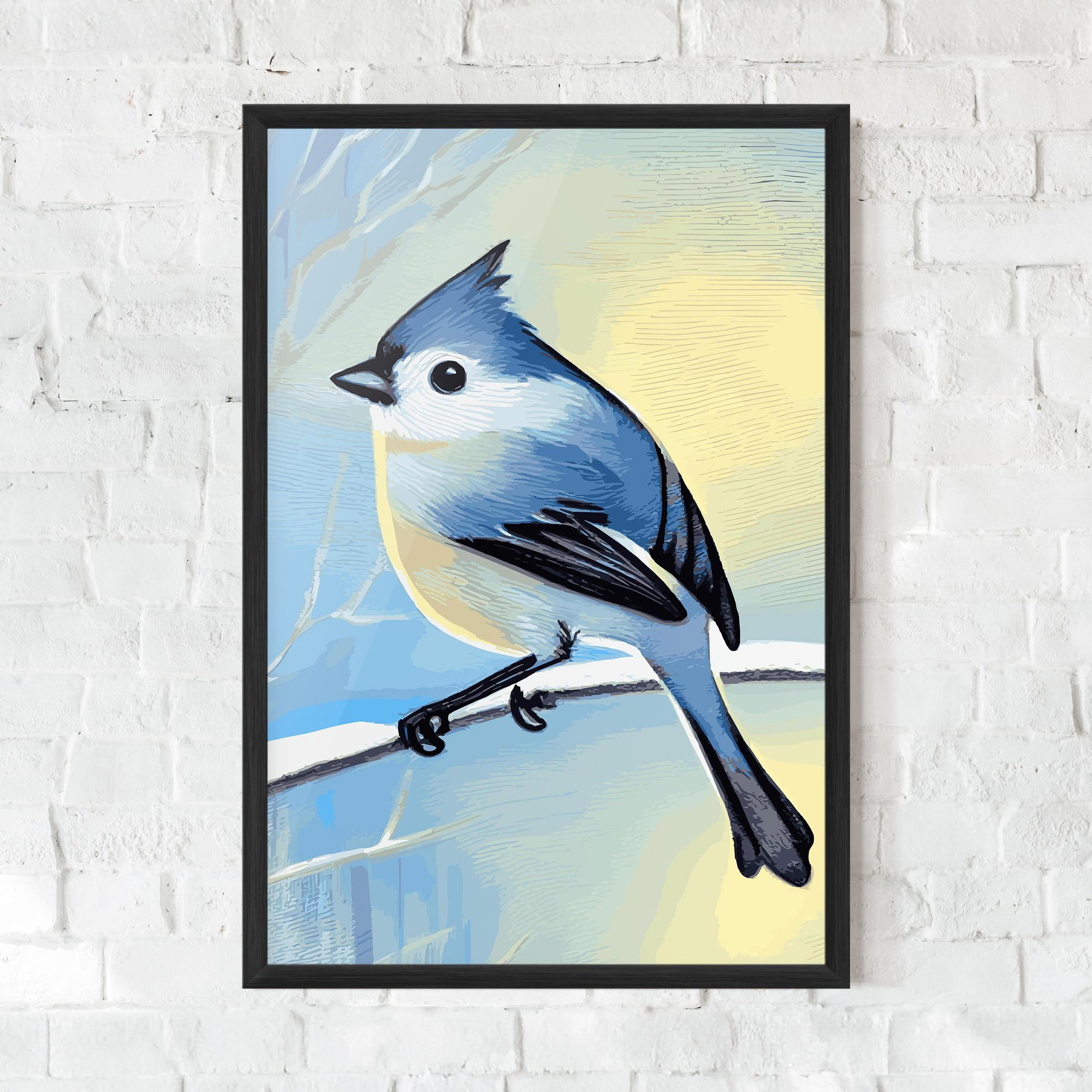 Keretezett Poszter Bird Winter Painting mockup 0