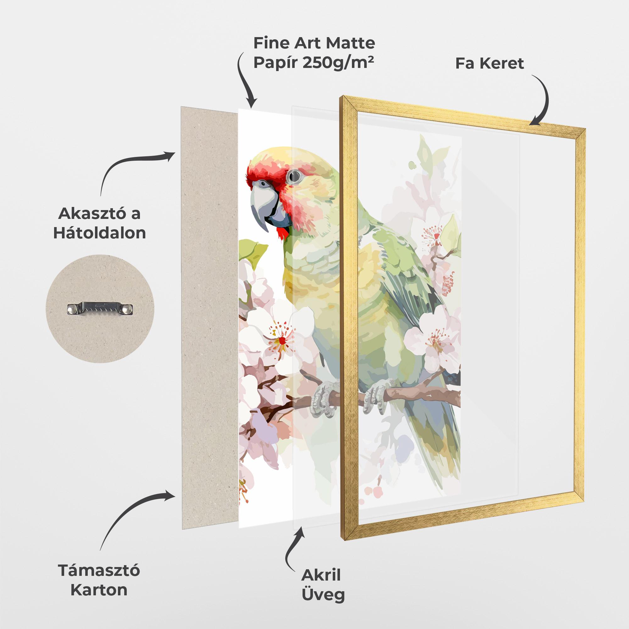 Keretezett Poszter Cute Green Parrot mockup 1