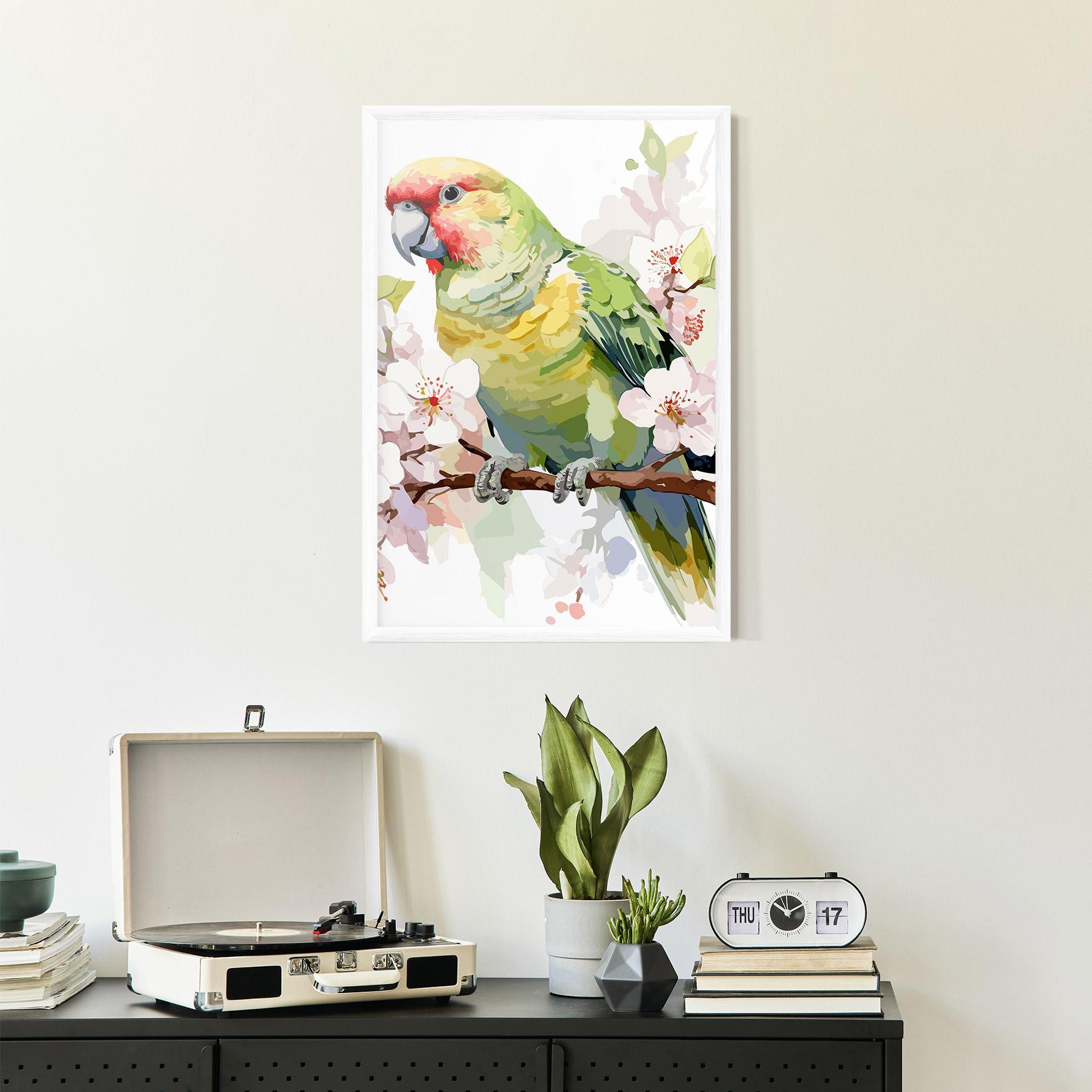 Keretezett Poszter Cute Green Parrot mockup 2