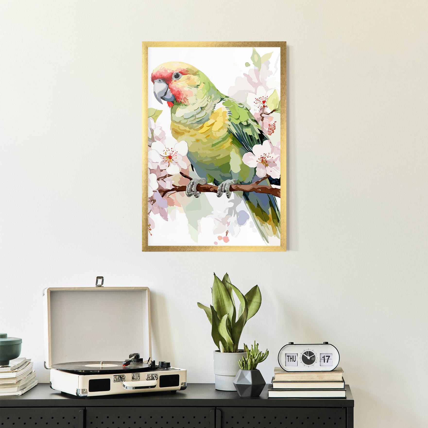 Keretezett Poszter Cute Green Parrot mockup 2